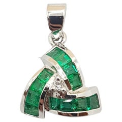 Emerald with Diamond Pendant Set in 18 Karat White Gold Settings
