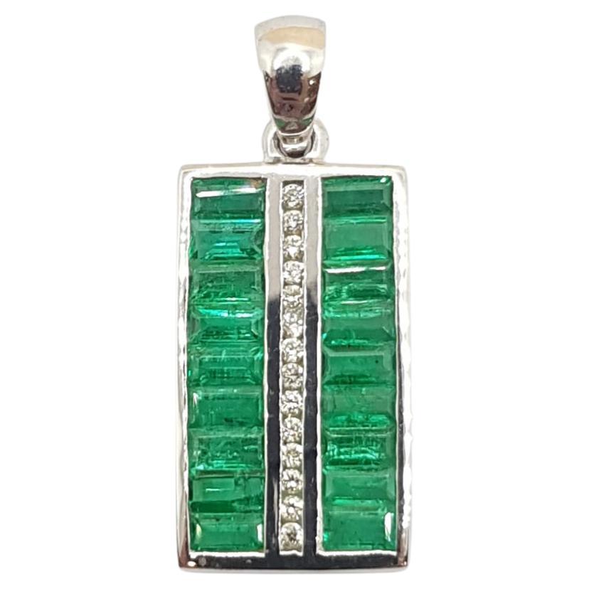 Emerald with Diamond Pendant Set in 18 Karat White Gold Settings