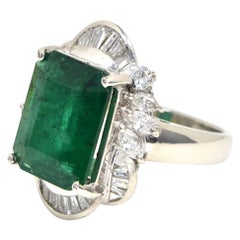 Emerald with Diamond Platinum Ring