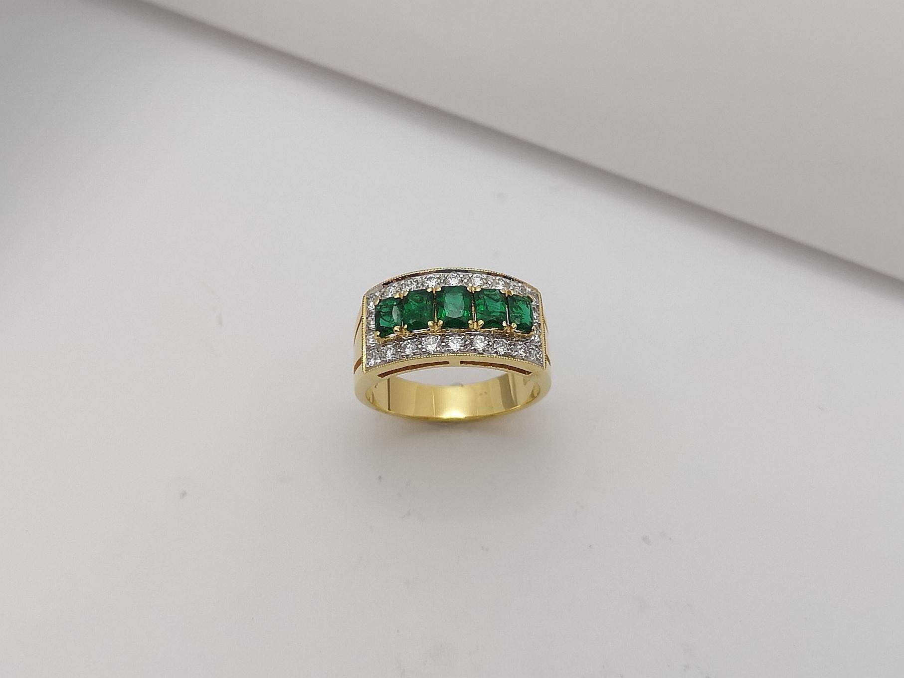 Emerald with Diamond Ring Set in 18 Karat Gold Settings For Sale 9