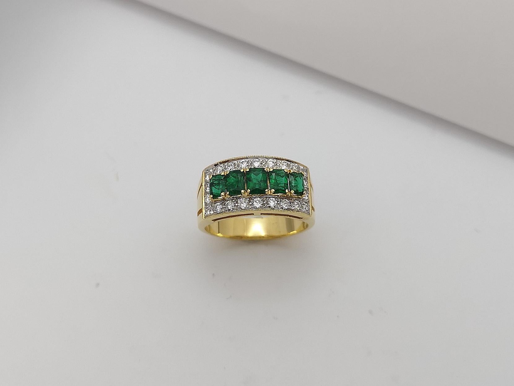 Emerald with Diamond Ring Set in 18 Karat Gold Settings For Sale 10