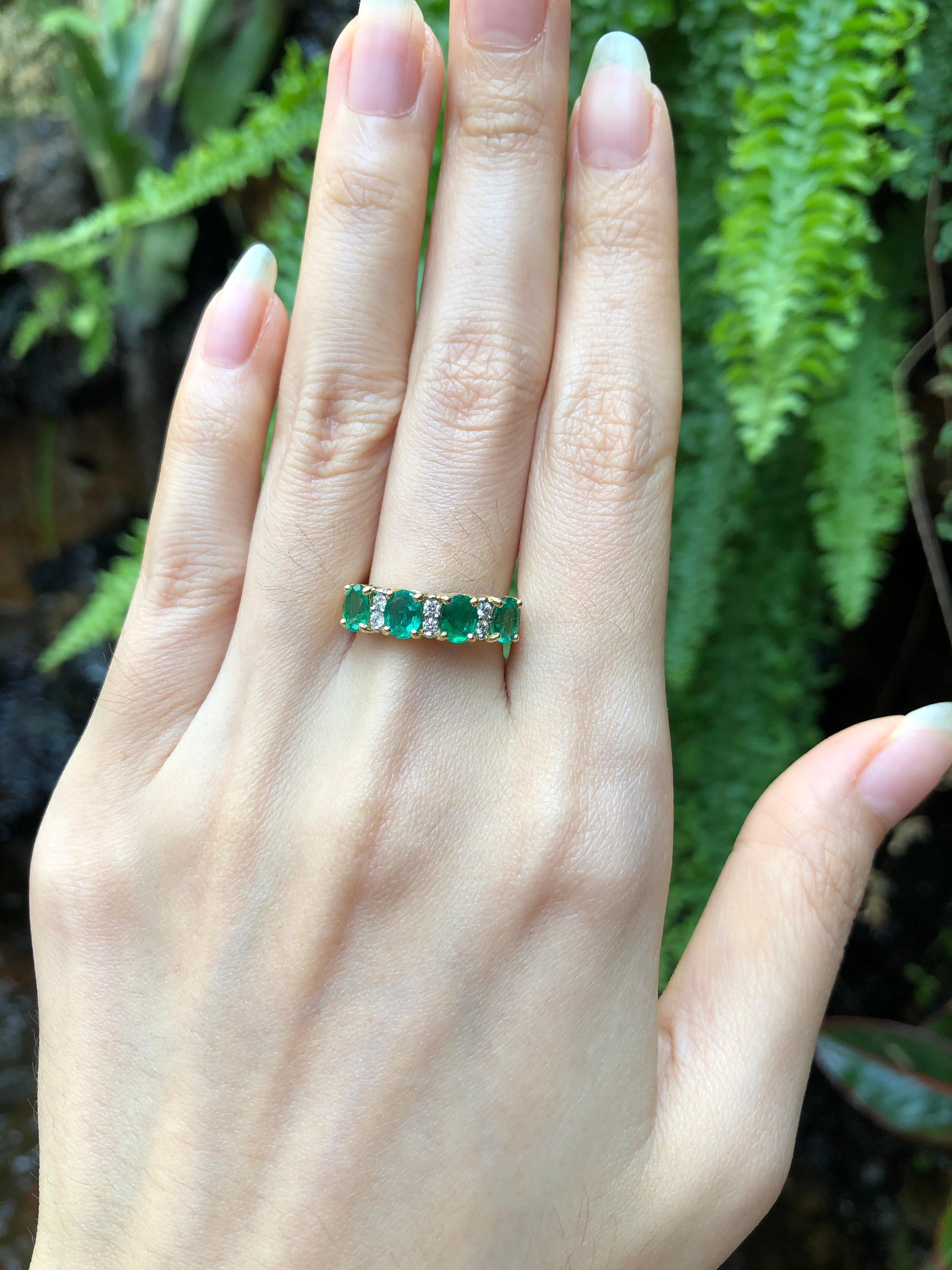 Emerald 1.26 carats with Diamond 0.10 carat Ring set in 18 Karat Gold Settings

Width:  1.9 cm 
Length: 0.4 cm
Ring Size: 54
Total Weight: 5.1 grams

