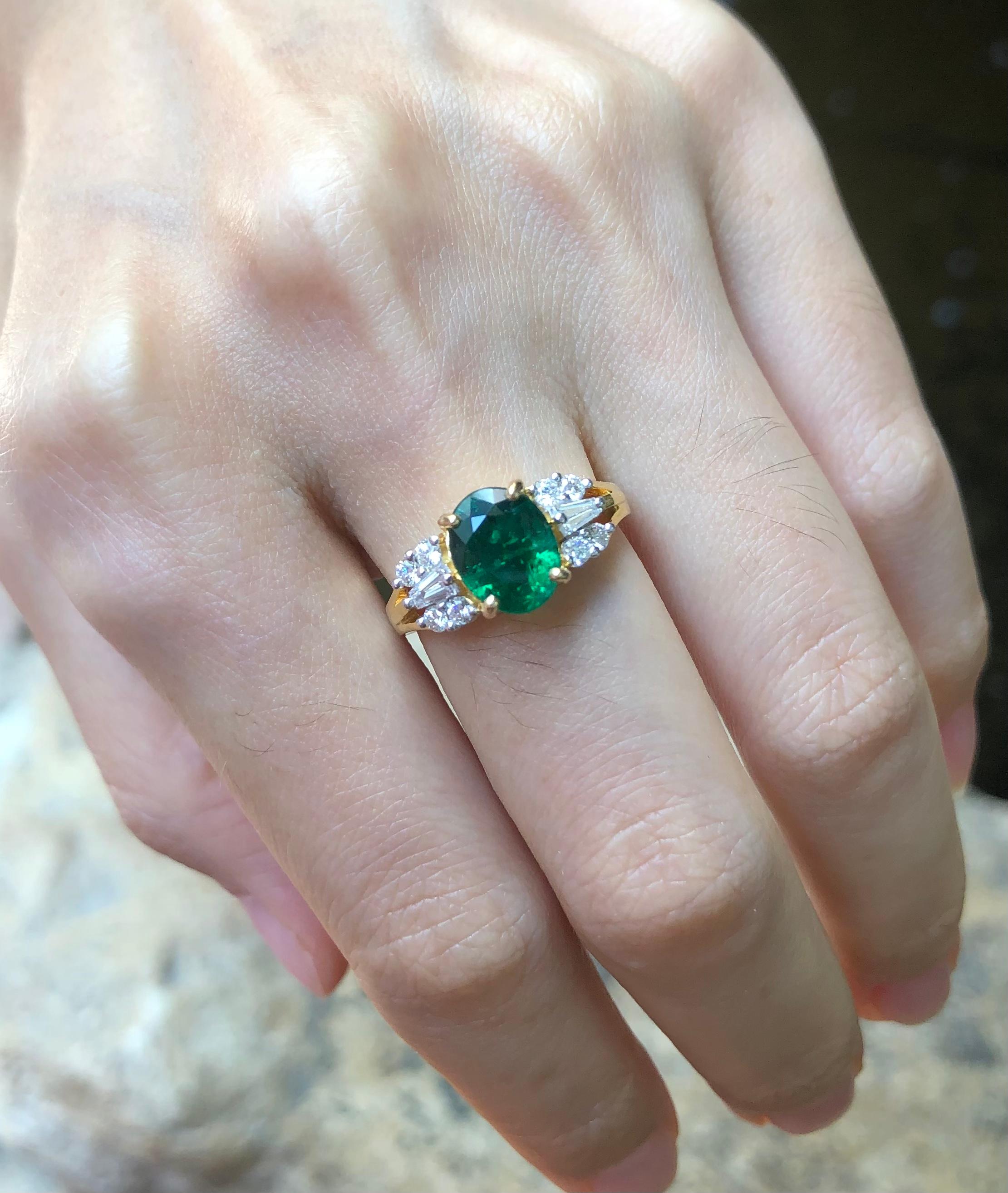 Emerald 1.32 carats with Diamond 0.35 carat Ring set in 18 Karat Gold Settings

Width:  1.6 cm 
Length:  0.9 cm
Ring Size: 51
Total Weight: 4.61 grams

Emerald
Width:  0.7 cm 
Length:  0.9 cm

