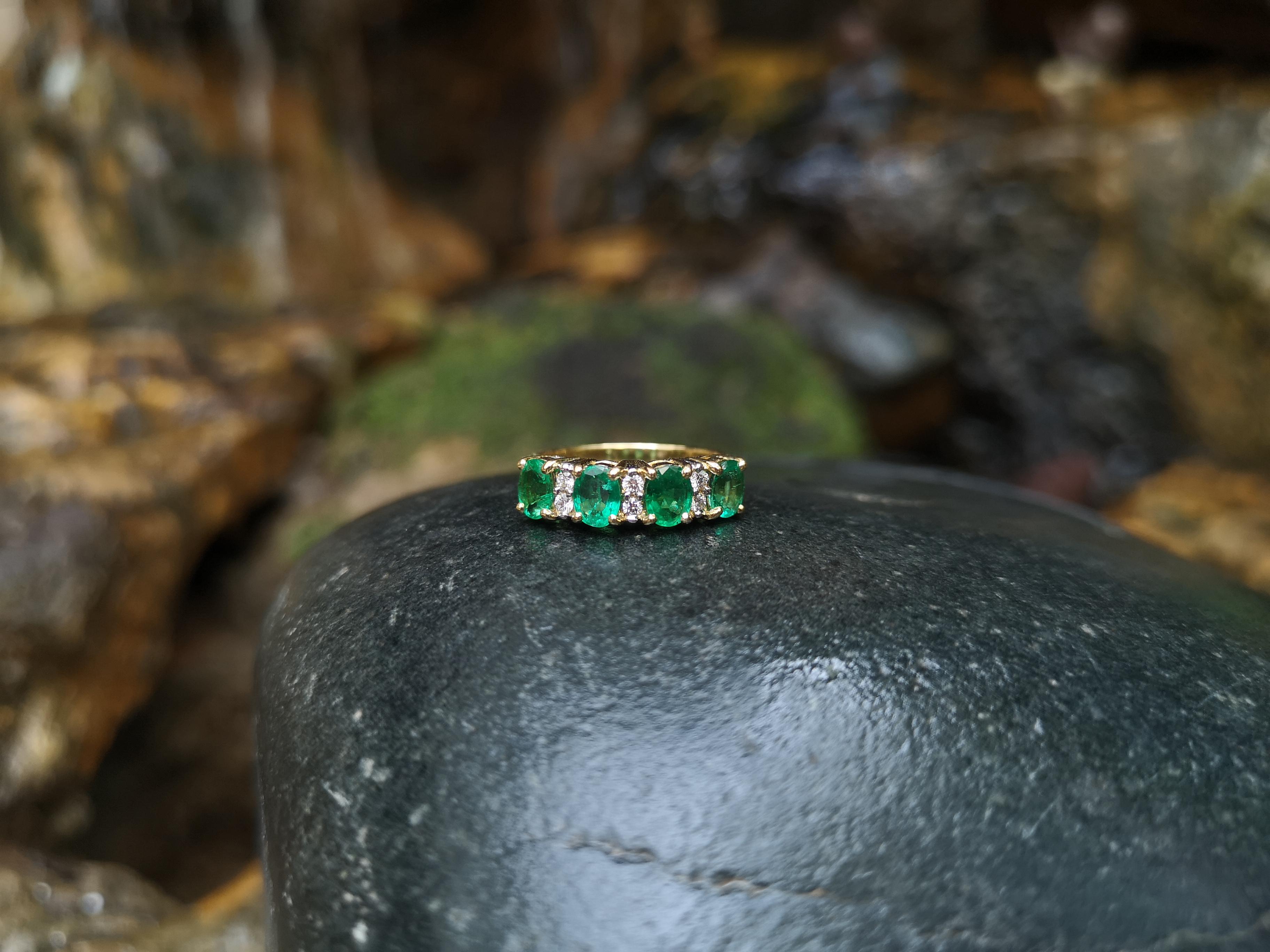 Contemporary Emerald with Diamond Ring Set in 18 Karat Gold Settings