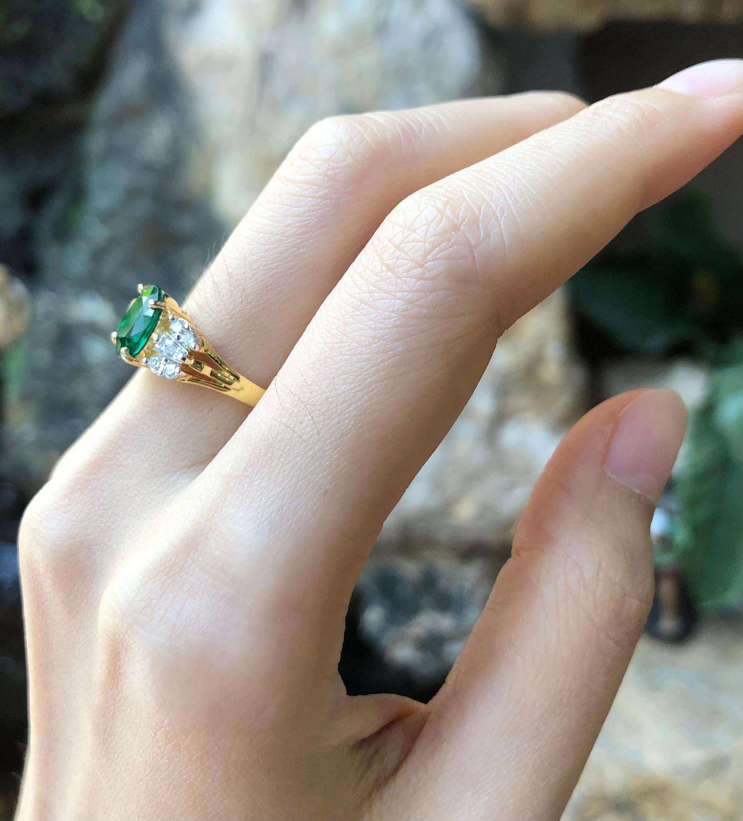 Women's Emerald with Diamond Ring set in 18 Karat Gold Settings For Sale