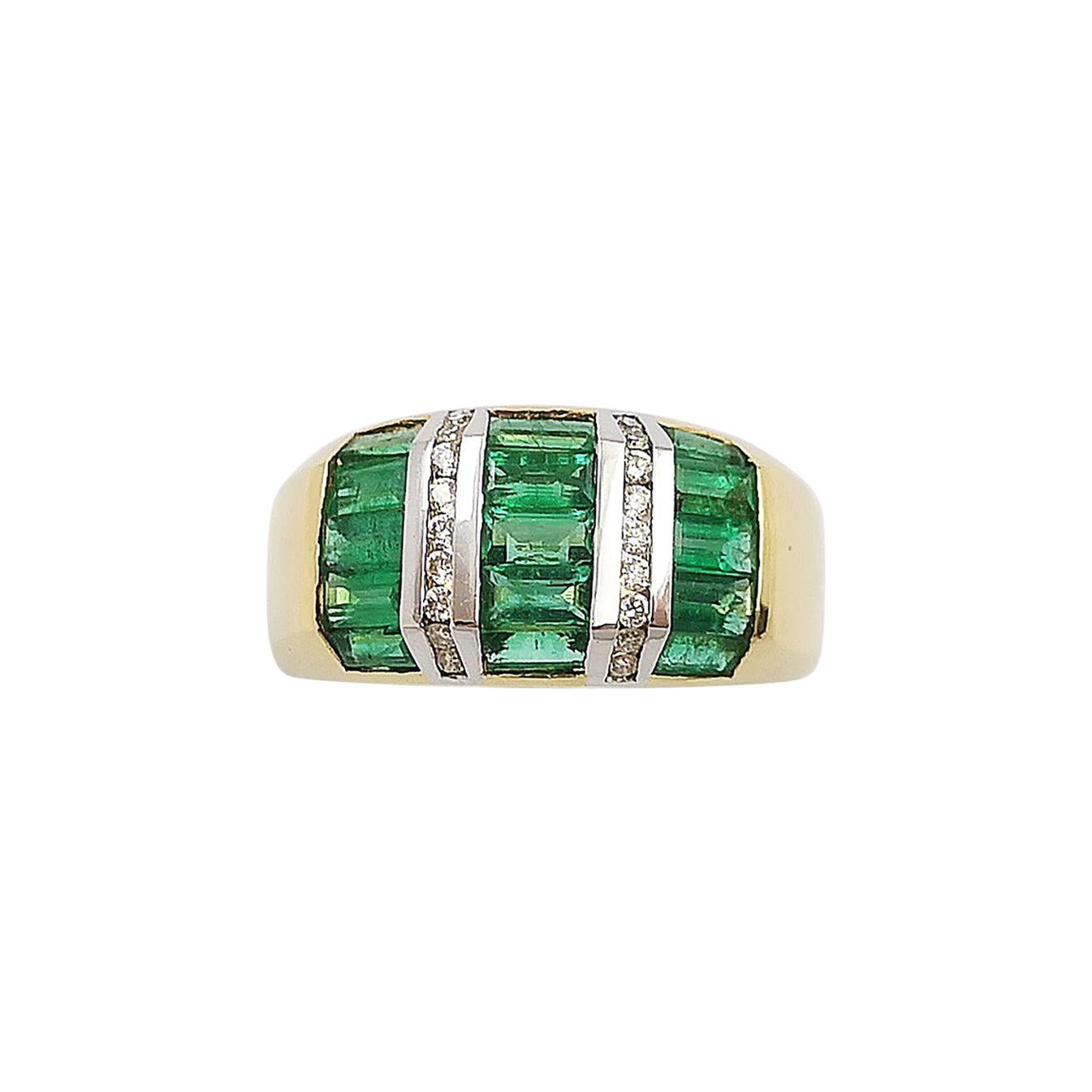 Emerald with Diamond Ring Set in 18 Karat Gold Settings