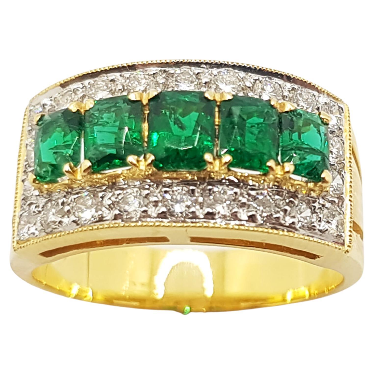 Emerald with Diamond Ring Set in 18 Karat Gold Settings