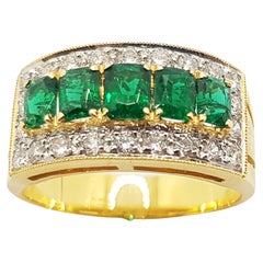 Emerald with Diamond Ring Set in 18 Karat Gold Settings