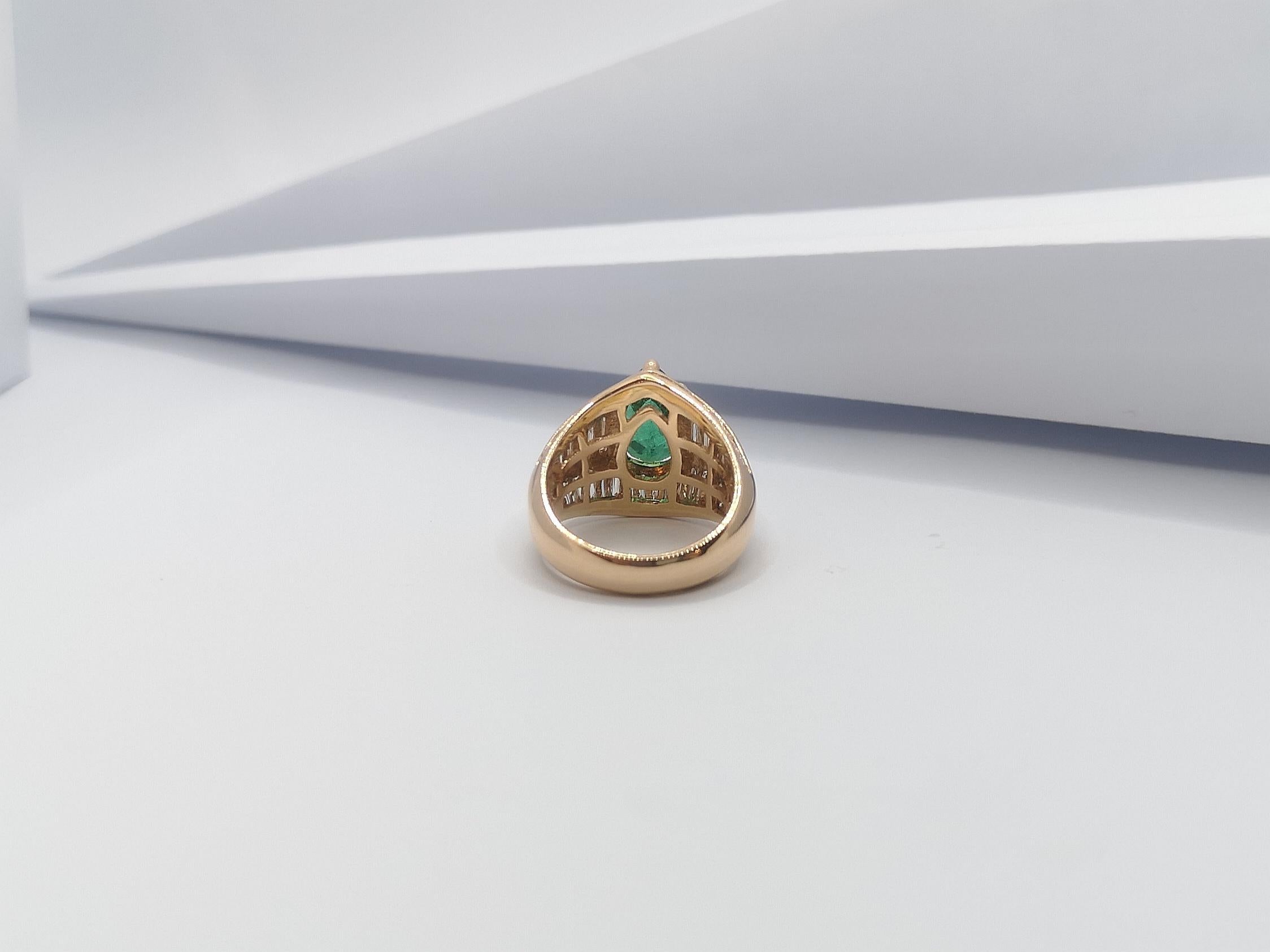 Emerald with Diamond Ring Set in 18 Karat Rose Gold Settings For Sale 5