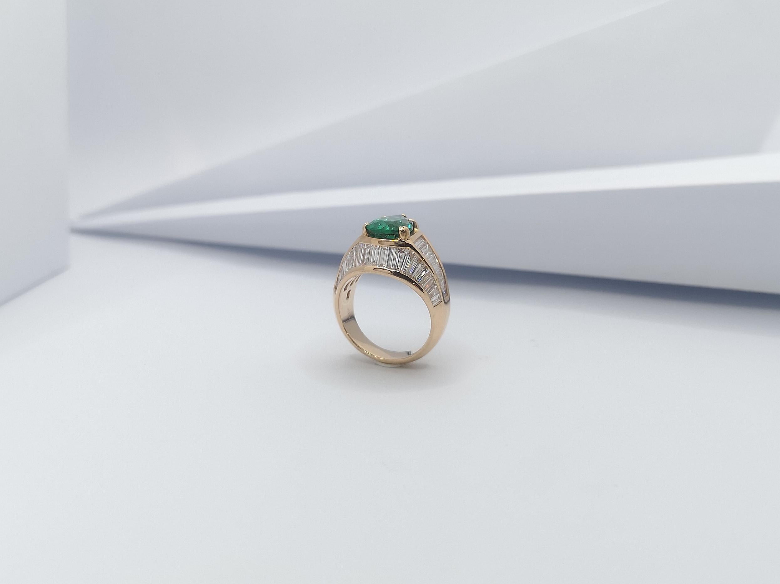 Emerald with Diamond Ring Set in 18 Karat Rose Gold Settings For Sale 6
