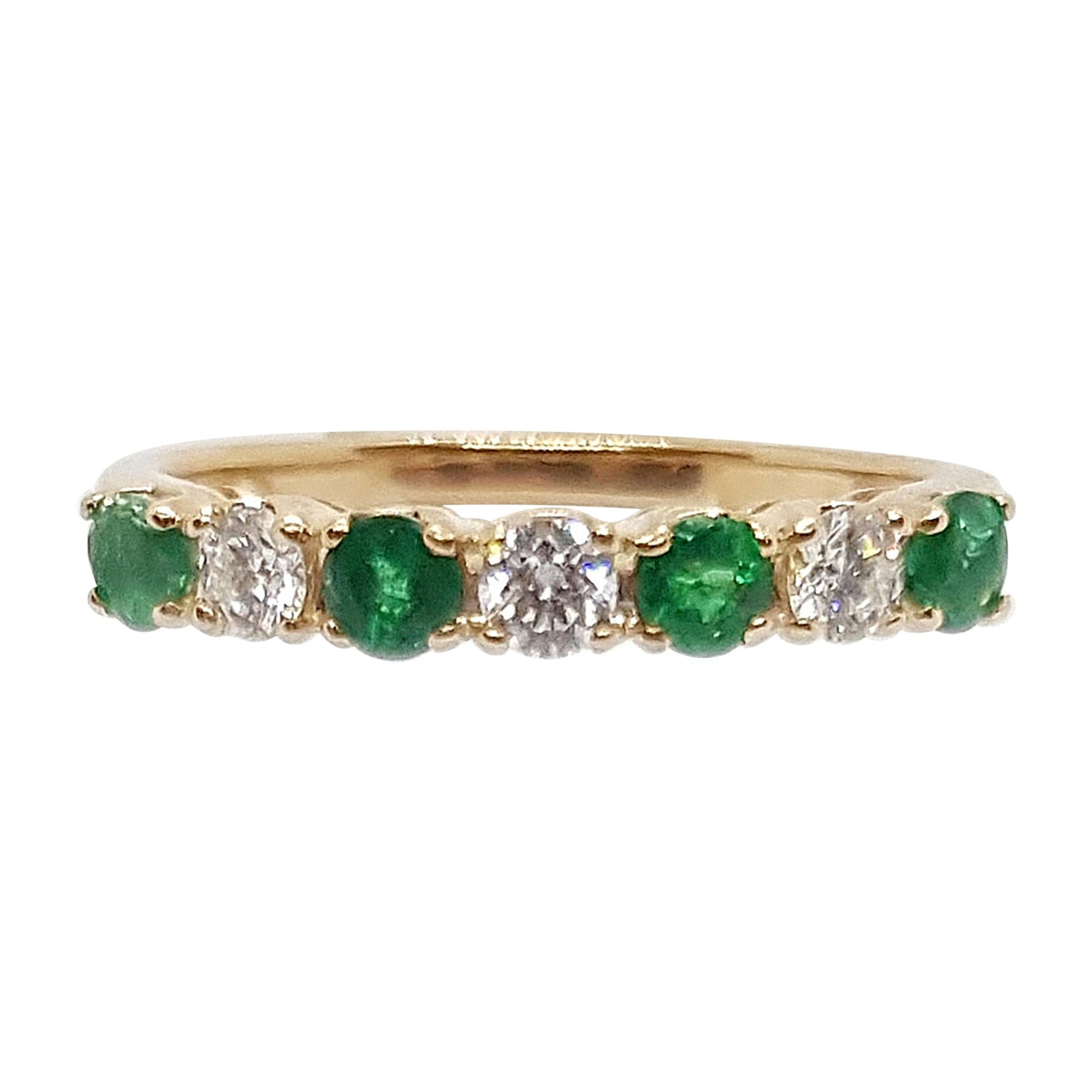 Emerald with Diamond Ring Set in 18 Karat Rose Gold Settings