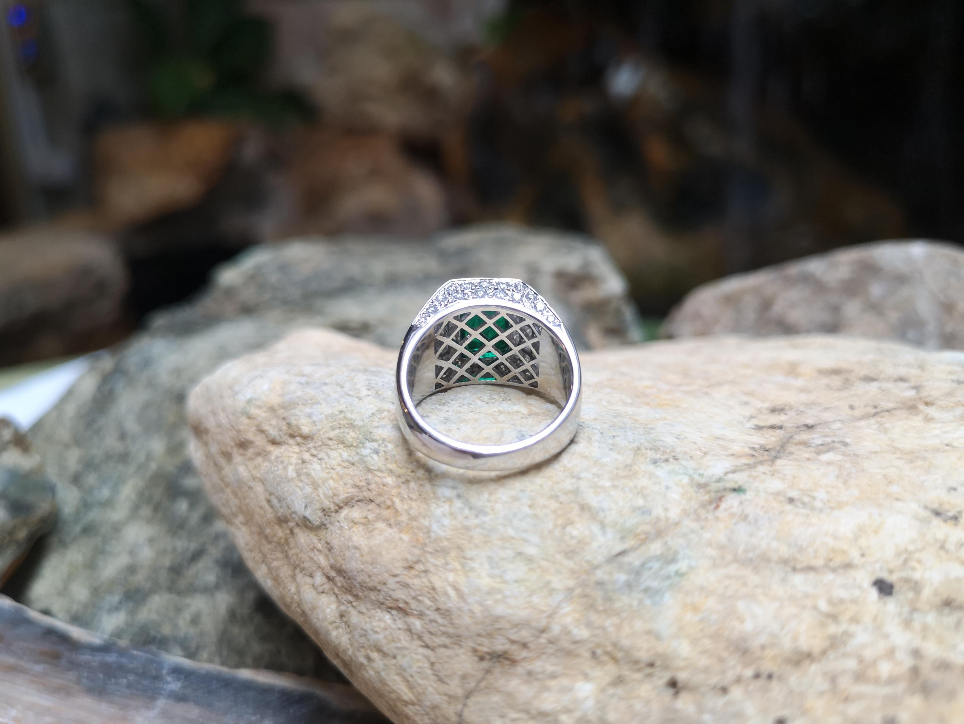 Emerald with Diamond Ring Set in 18 Karat White Gold Settings For Sale 5