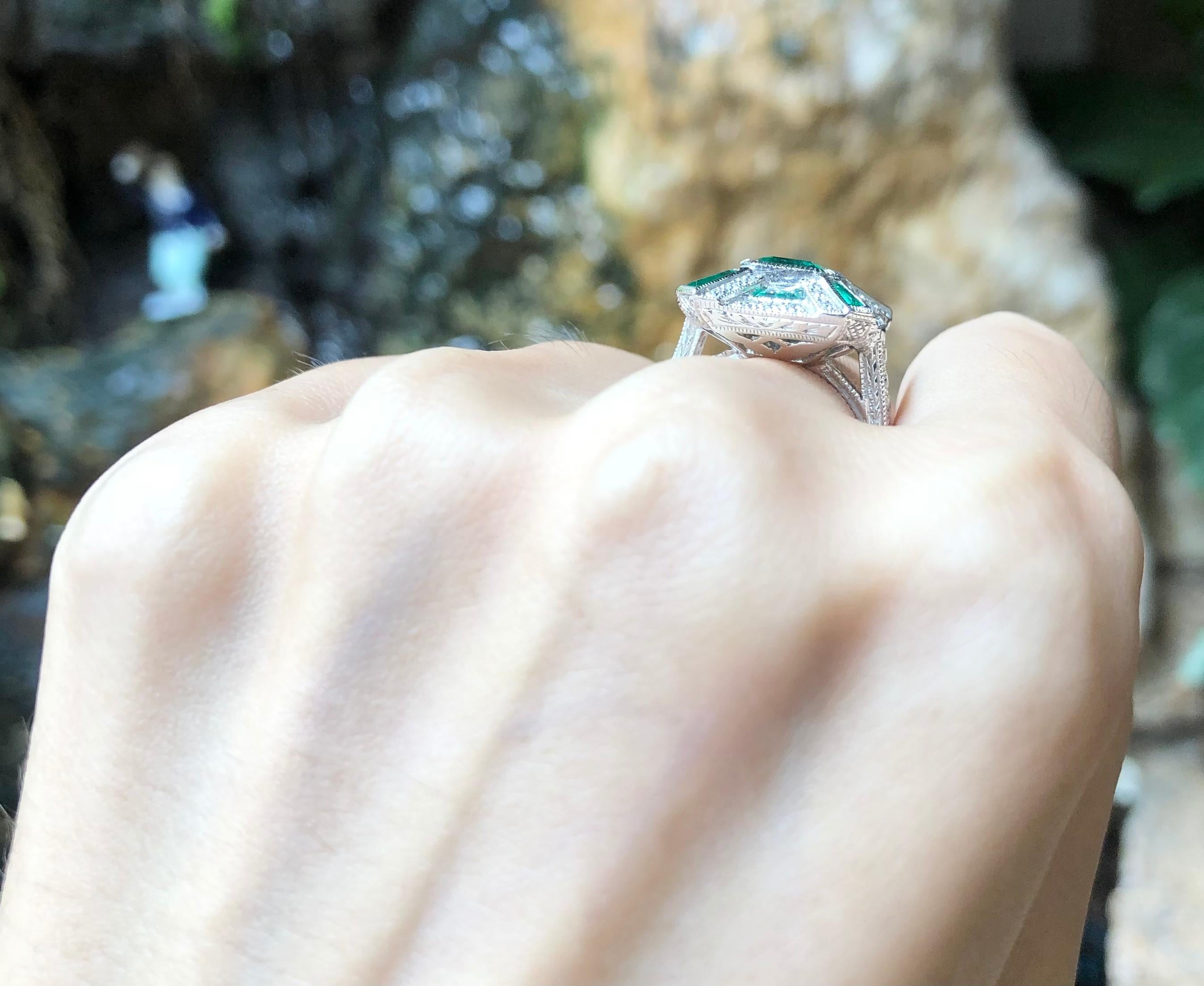 Emerald with Diamond Ring Set in 18 Karat White Gold Settings 5