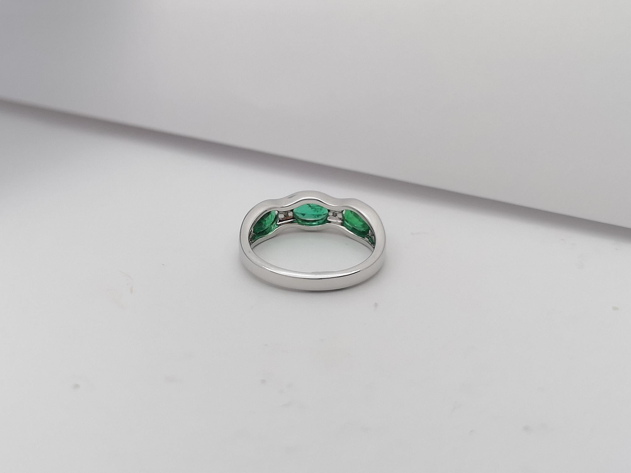 Emerald with Diamond Ring Set in 18 Karat White Gold Settings For Sale 6