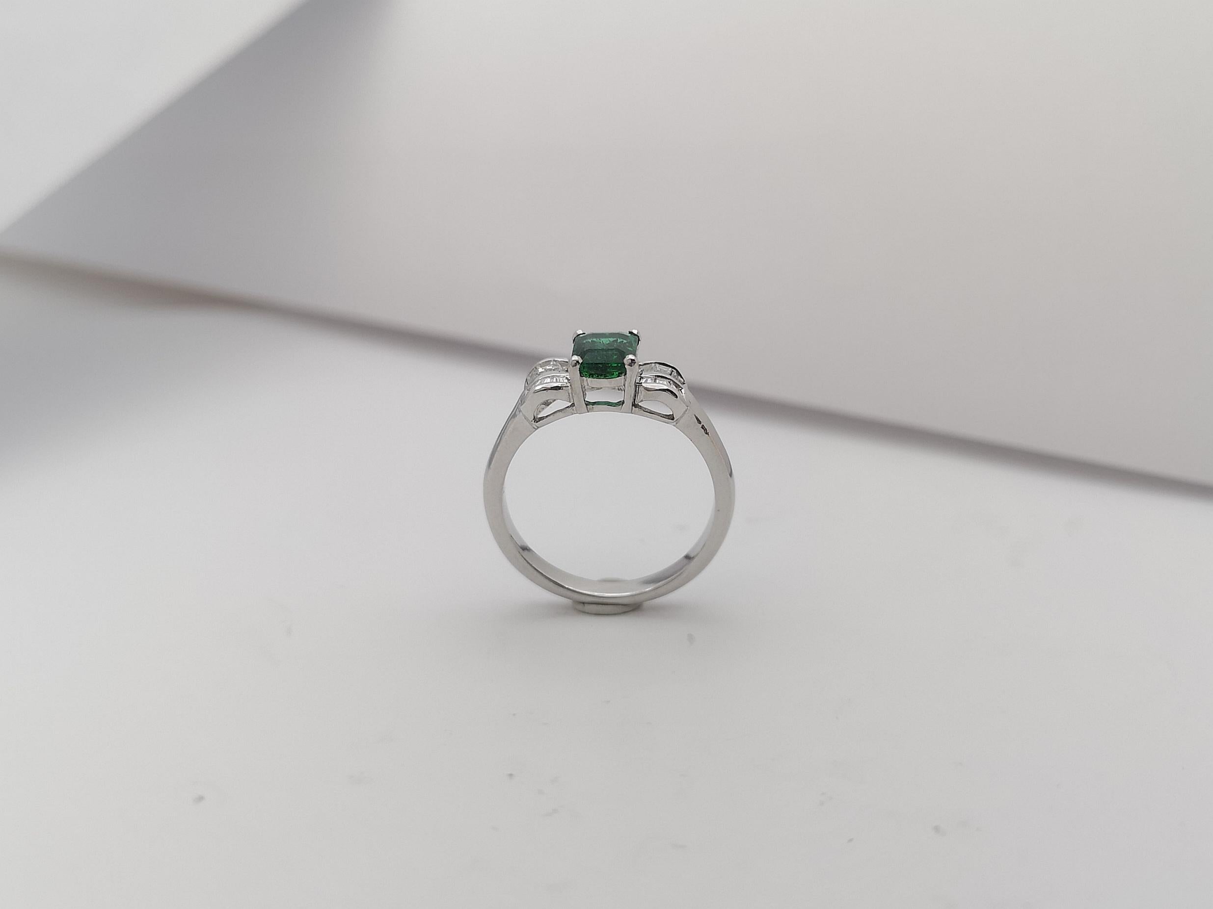 Emerald with Diamond Ring Set in 18 Karat White Gold Settings For Sale 8