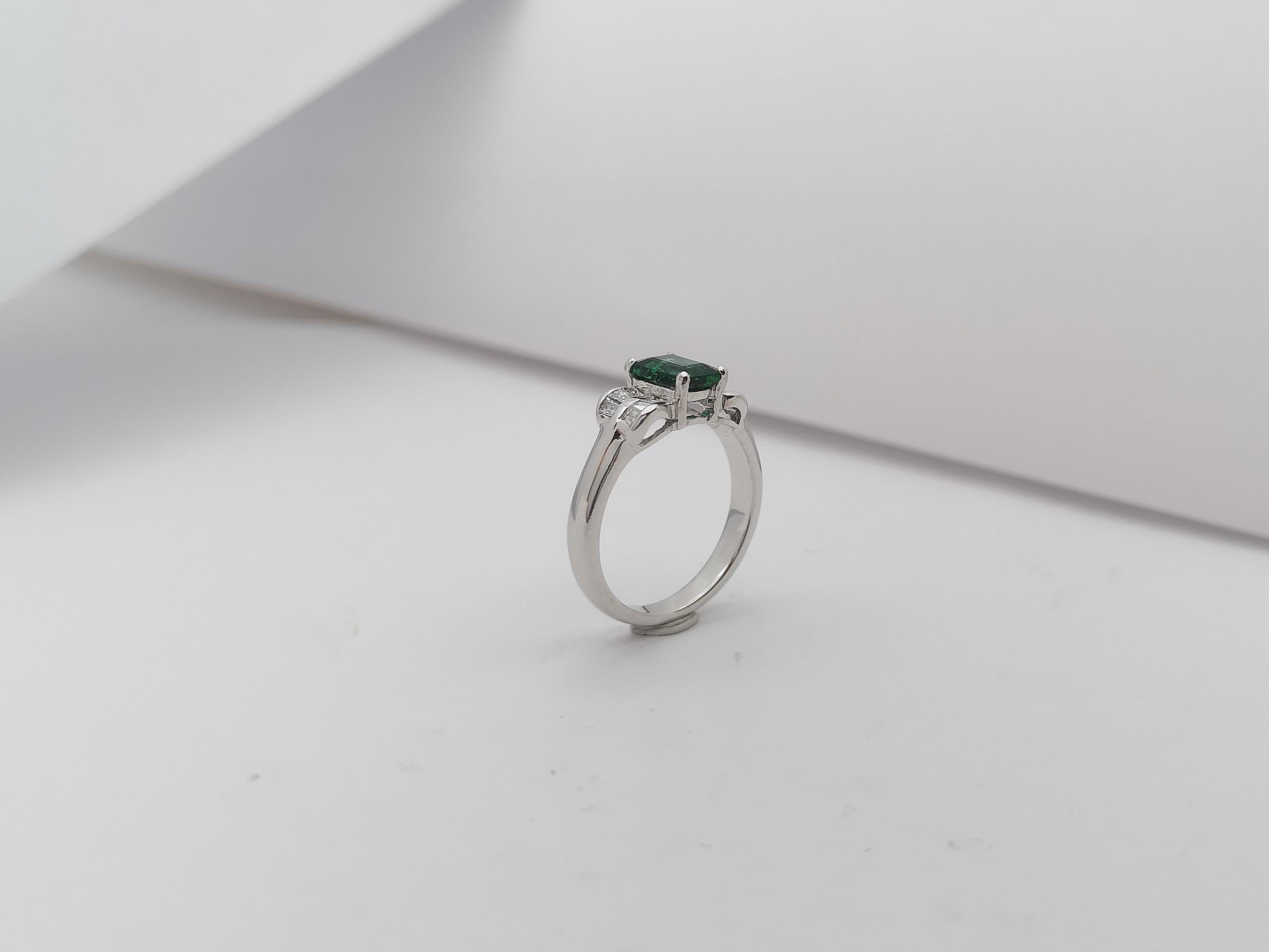 Emerald with Diamond Ring Set in 18 Karat White Gold Settings For Sale 11