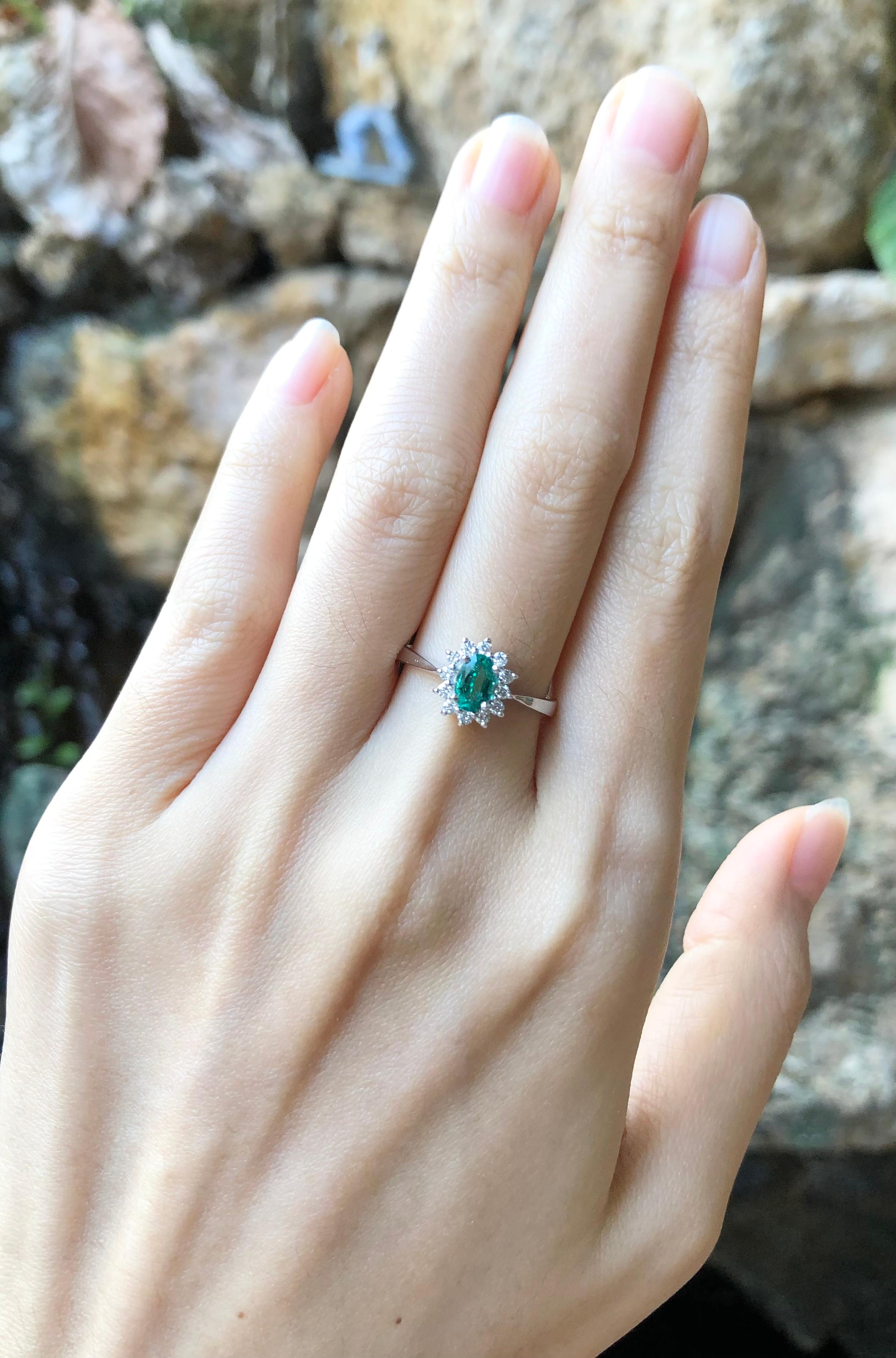 Ring mit Smaragd und Diamant in 18 Karat Weißgold gefasst (Zeitgenössisch) im Angebot