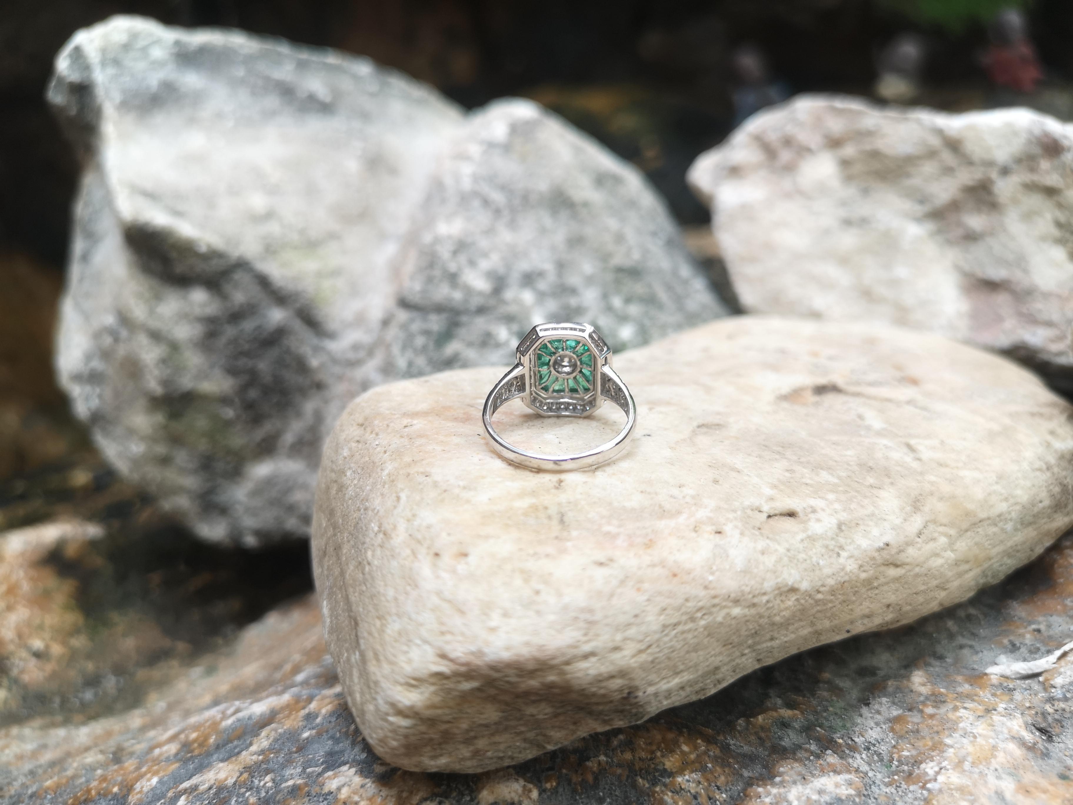 Emerald with Diamond Ring Set in 18 Karat White Gold Settings For Sale 1