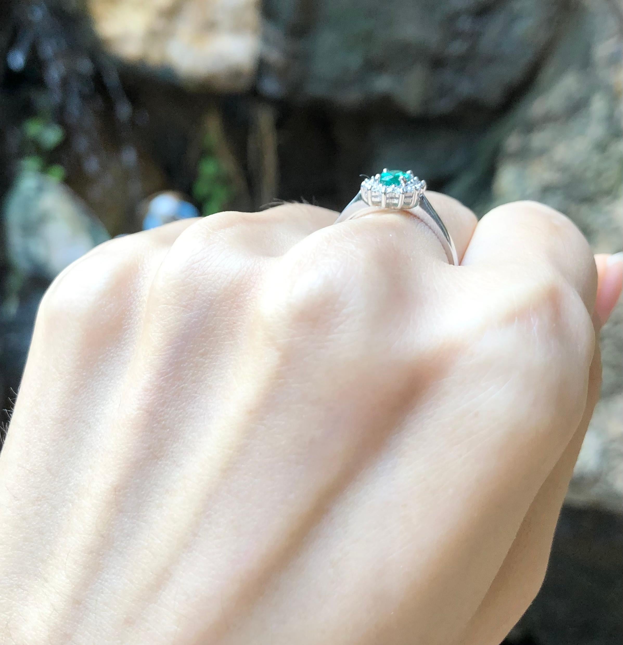 Ring mit Smaragd und Diamant in 18 Karat Weißgold gefasst im Angebot 1