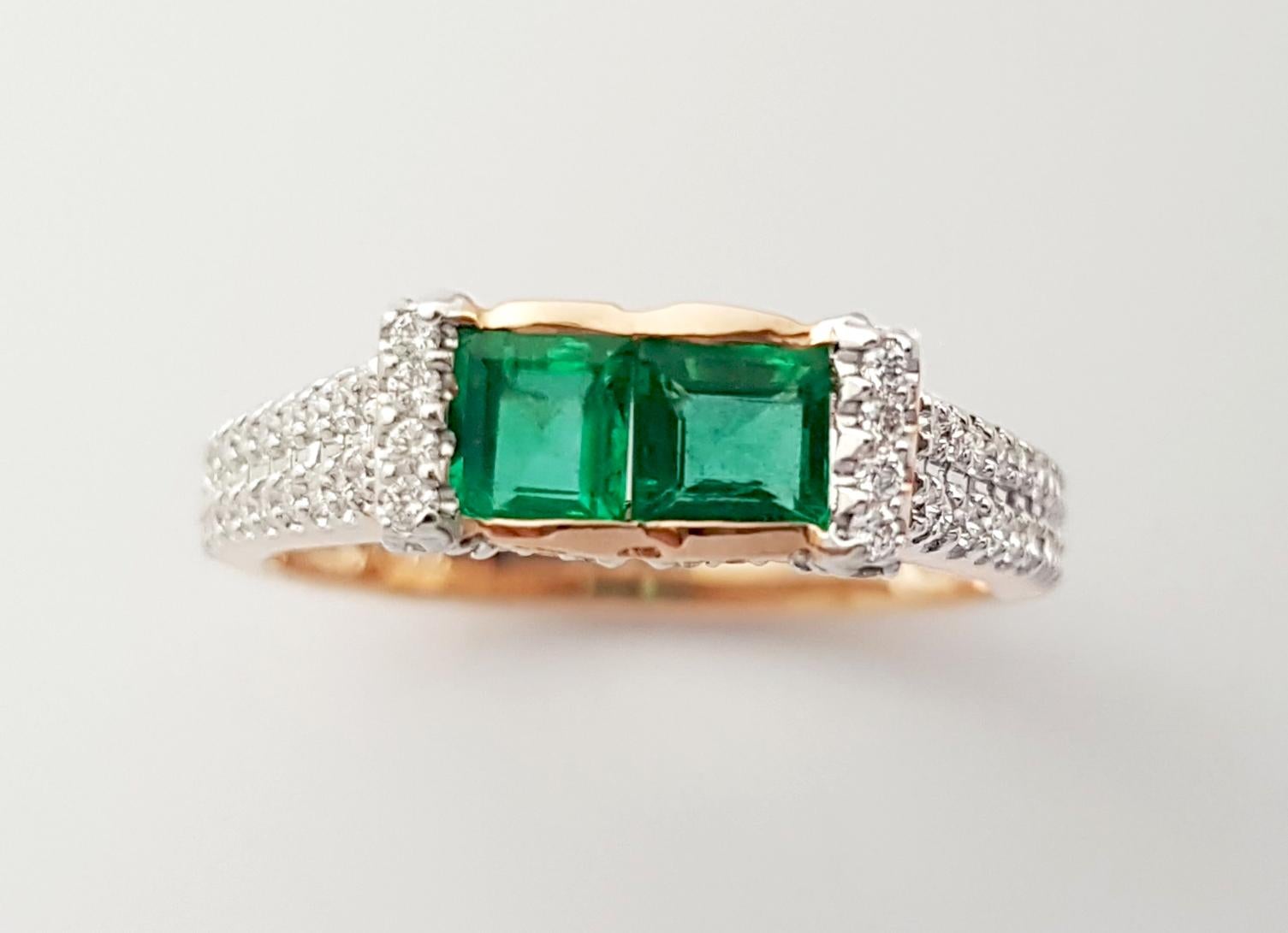 Bague sertie d'émeraudes et de diamants en or rose 18 carats en vente 10