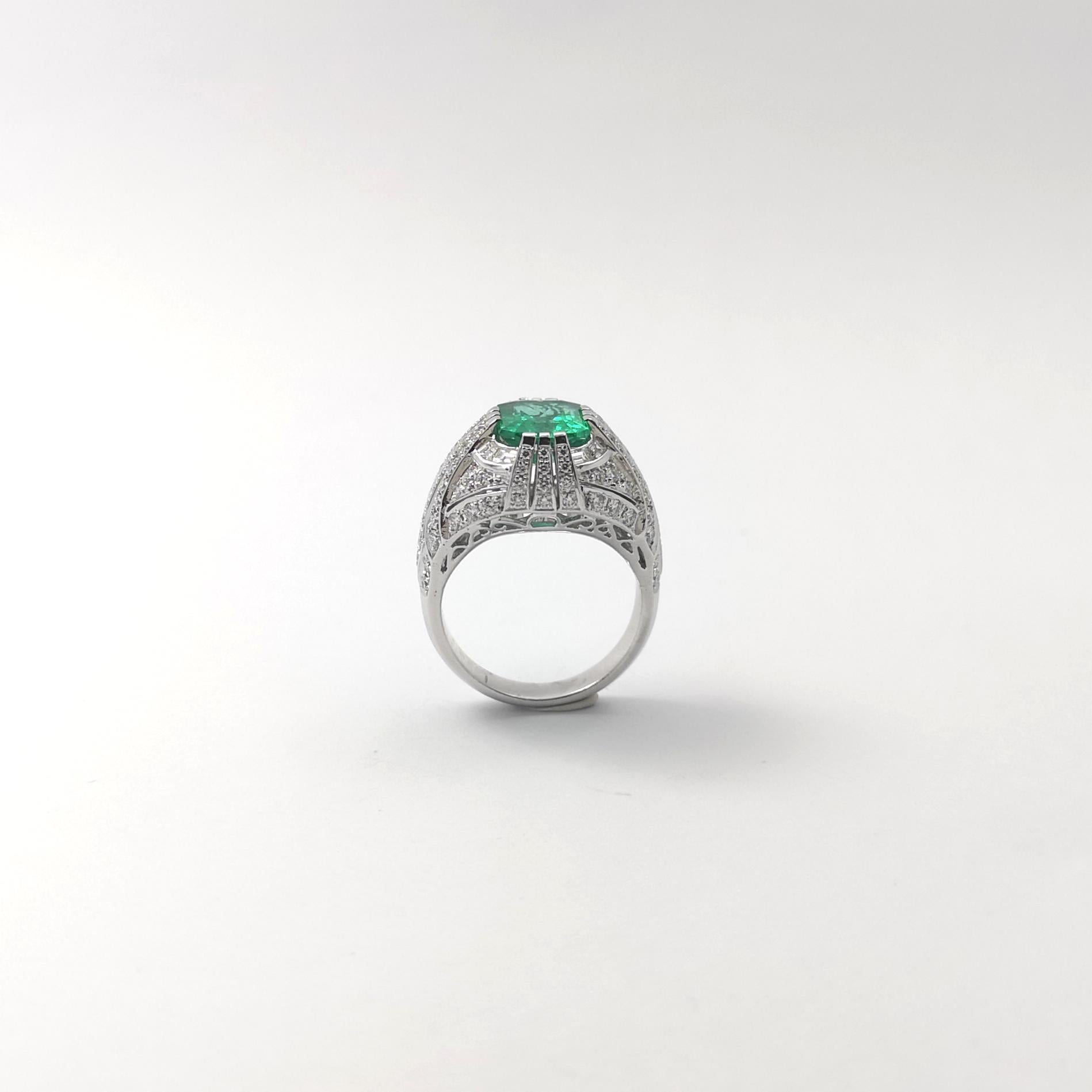 Smaragd- und Diamantring in 18 Karat Weißgold gefasst in Fassungen im Angebot 6