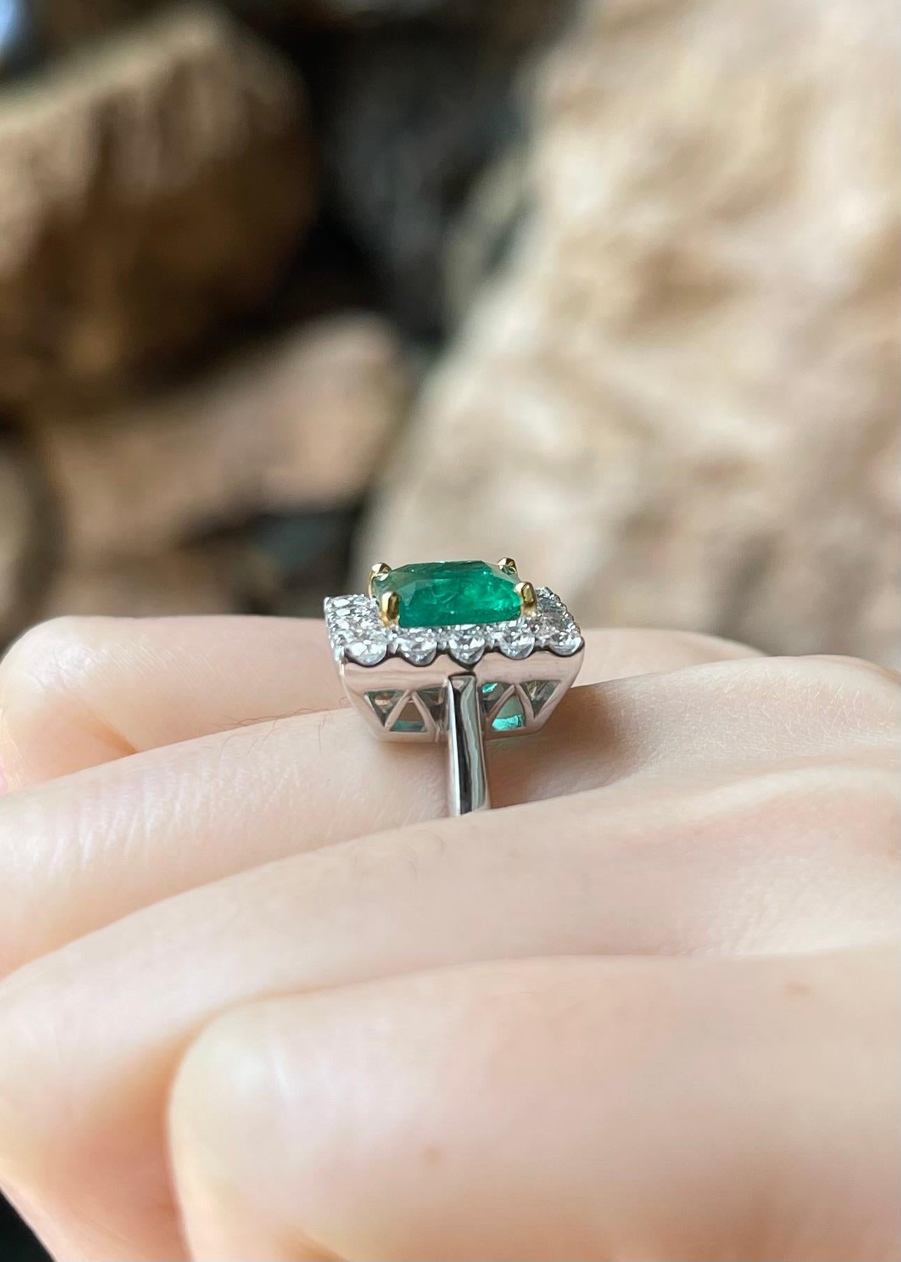 Smaragd- und Diamantring in 18 Karat Weißgold gefasst in Fassungen im Angebot 1