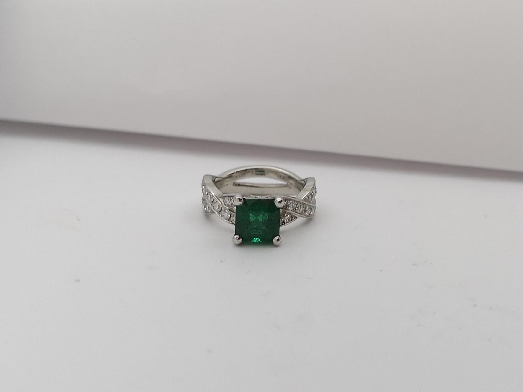 Emerald with Diamond Ring Set in Platinum 950 Settings For Sale 2