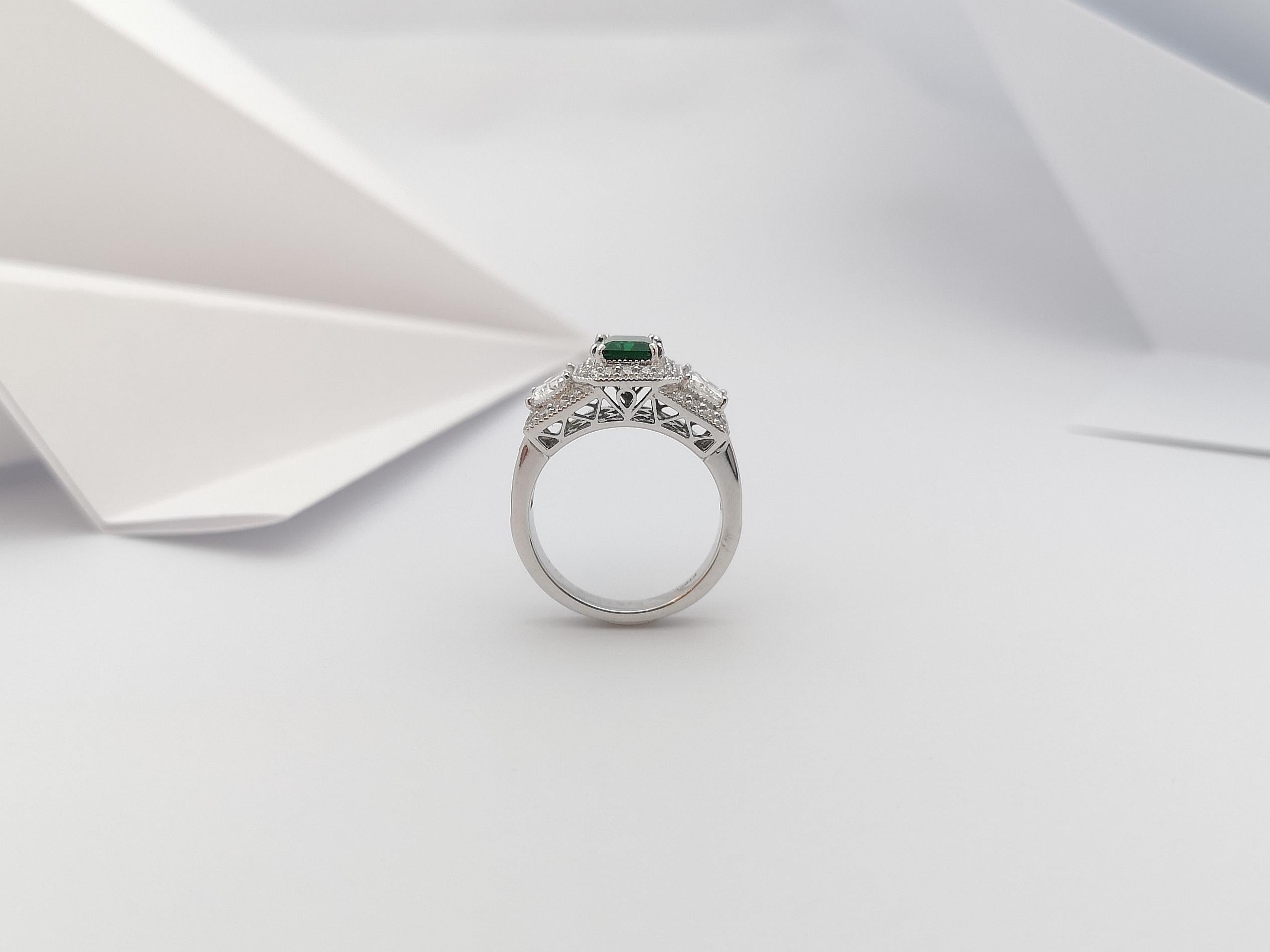 Emerald with Diamond Ring Set in Platinum 950 Settings For Sale 4