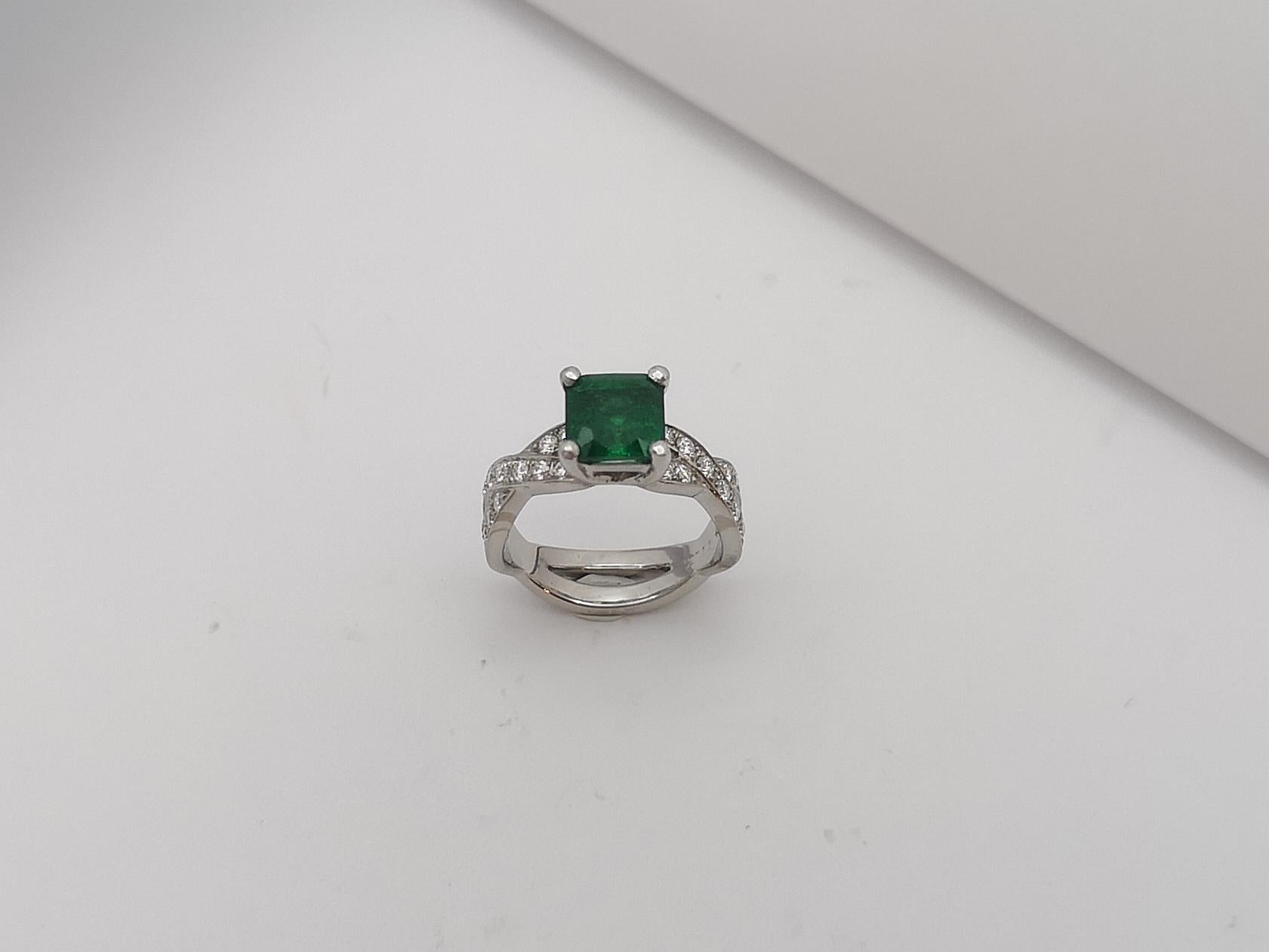 Emerald with Diamond Ring Set in Platinum 950 Settings For Sale 5
