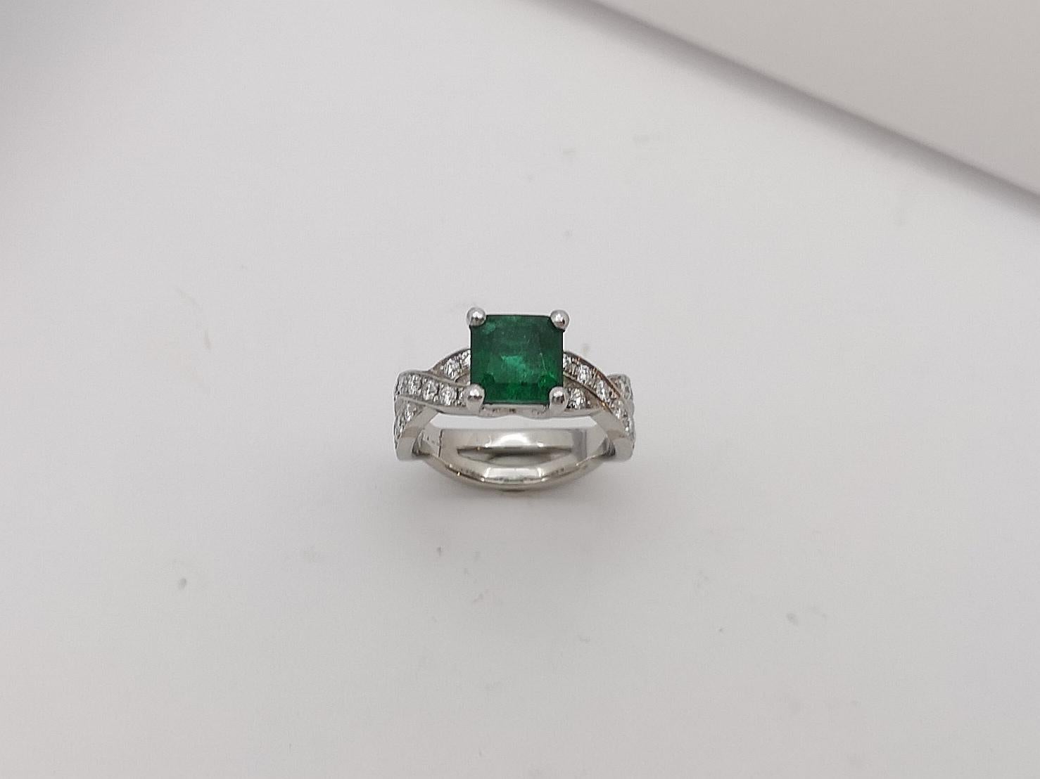Emerald with Diamond Ring Set in Platinum 950 Settings For Sale 6