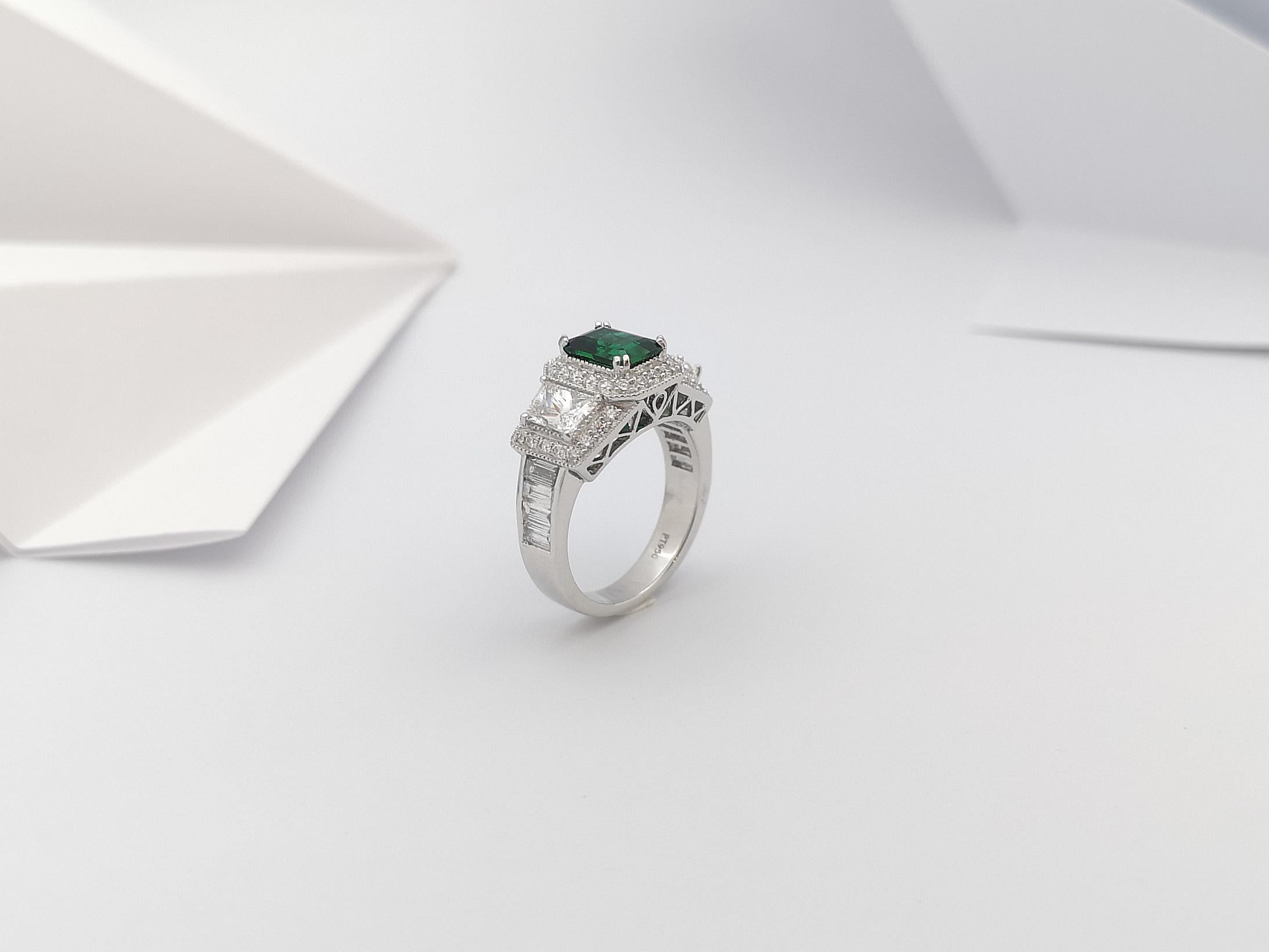 Emerald with Diamond Ring Set in Platinum 950 Settings For Sale 8