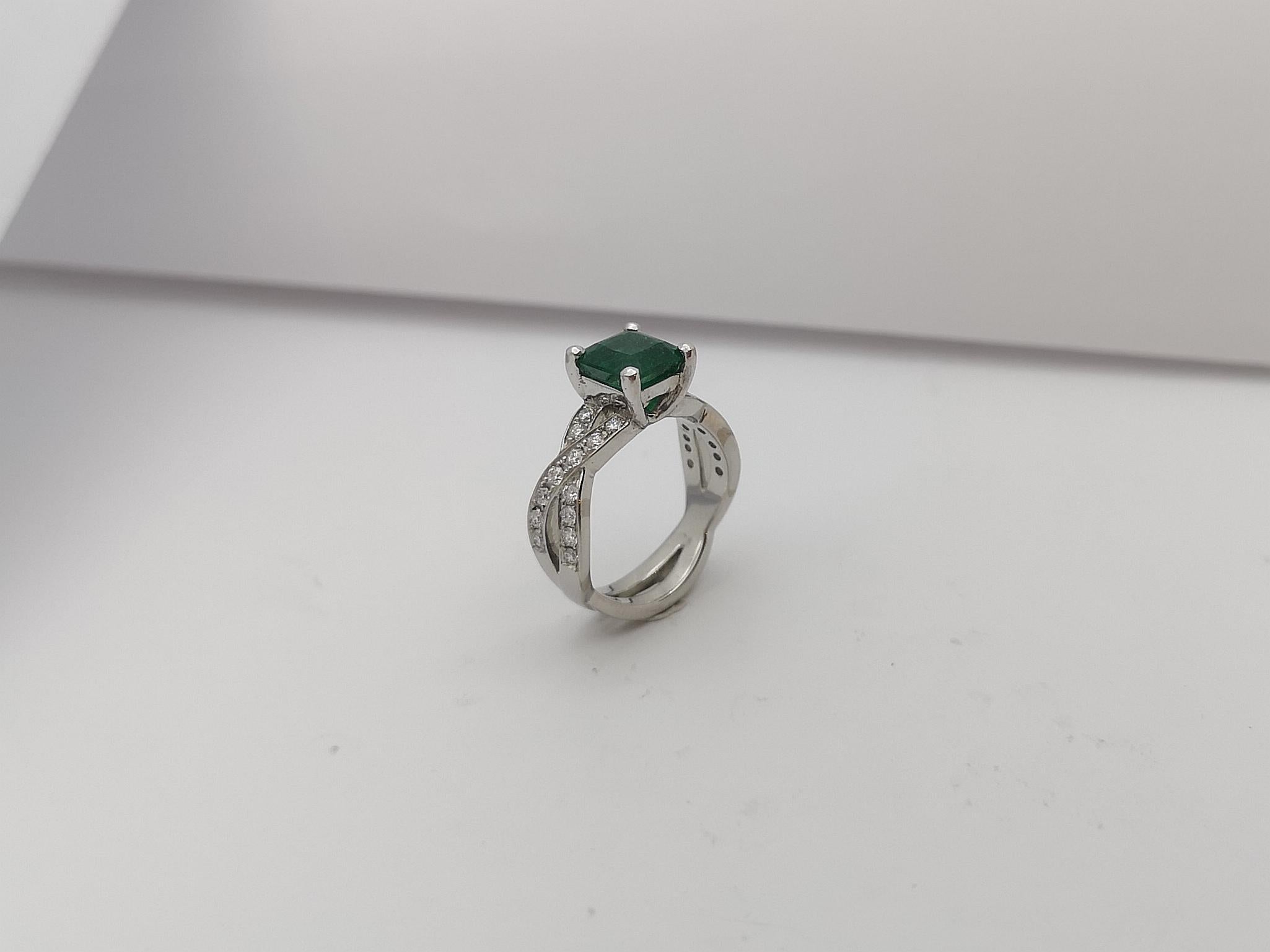 Emerald with Diamond Ring Set in Platinum 950 Settings For Sale 7