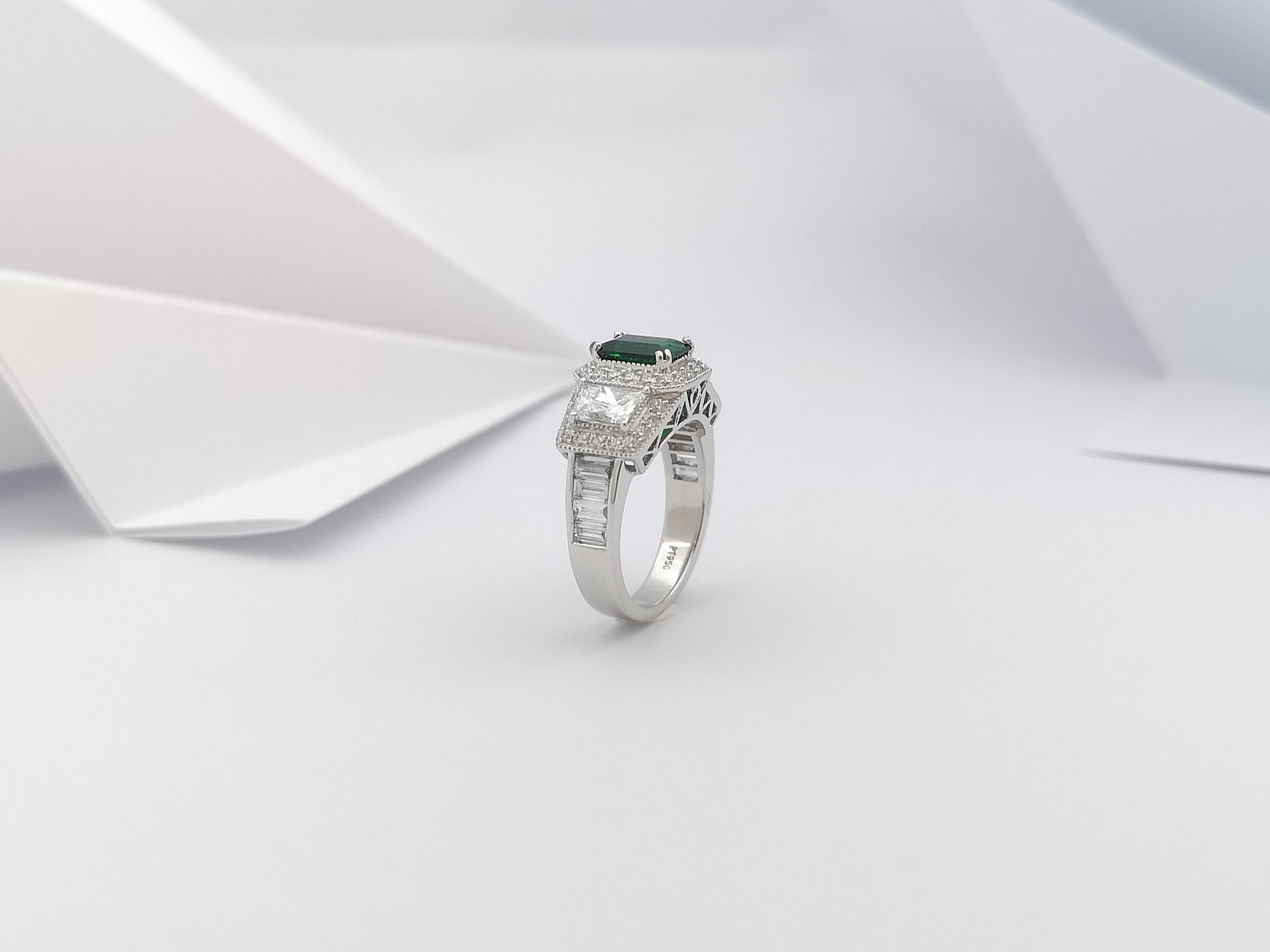 Emerald with Diamond Ring Set in Platinum 950 Settings For Sale 9