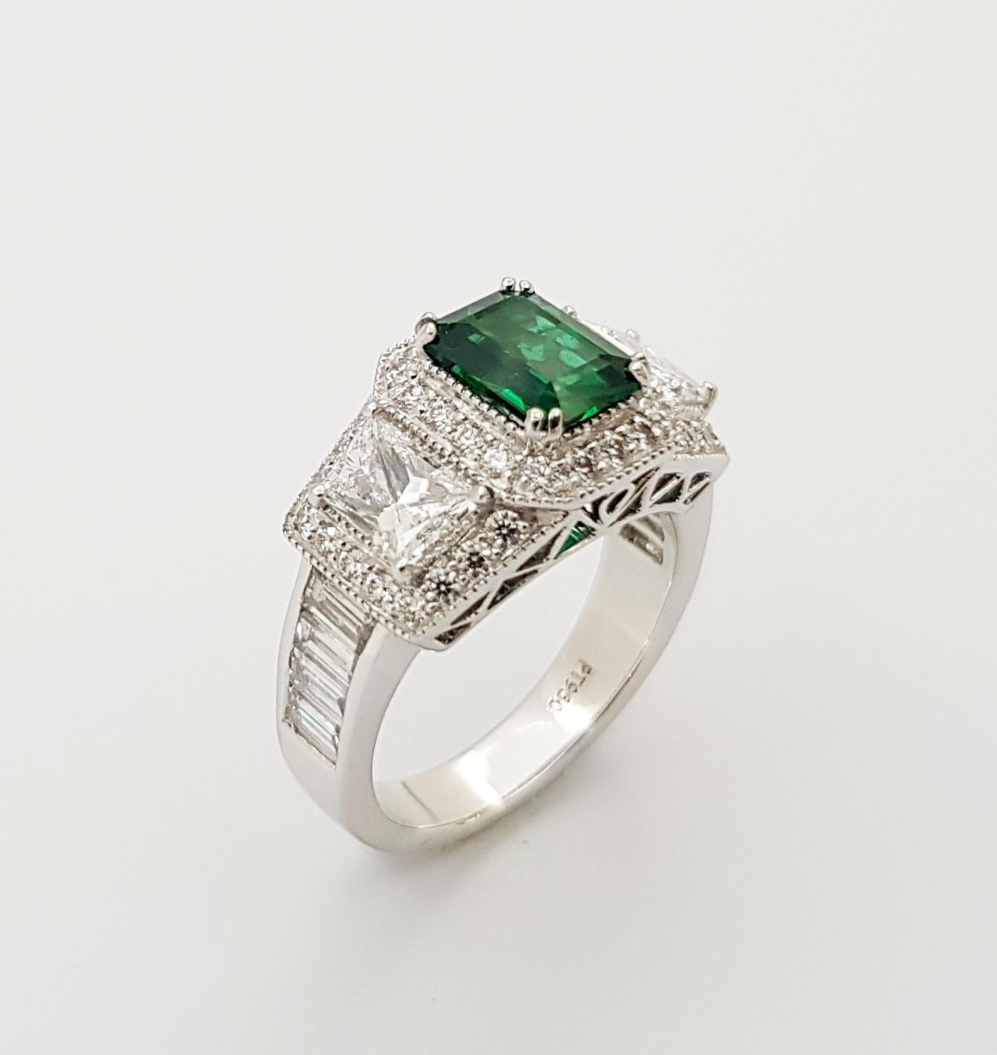 Emerald with Diamond Ring Set in Platinum 950 Settings For Sale 10
