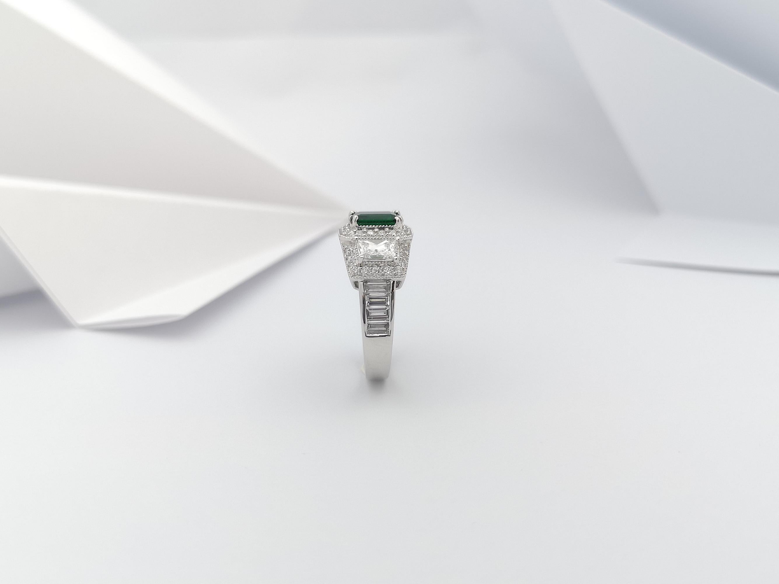 Emerald with Diamond Ring Set in Platinum 950 Settings For Sale 11