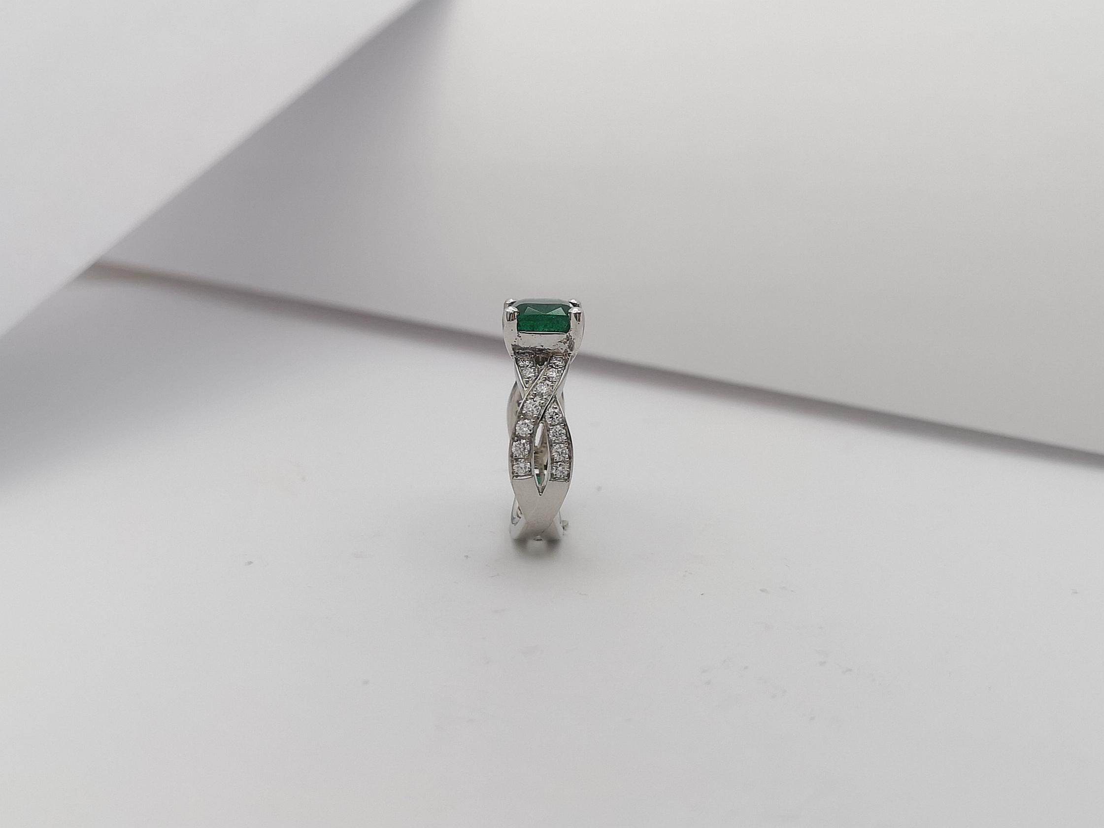 Emerald with Diamond Ring Set in Platinum 950 Settings For Sale 10