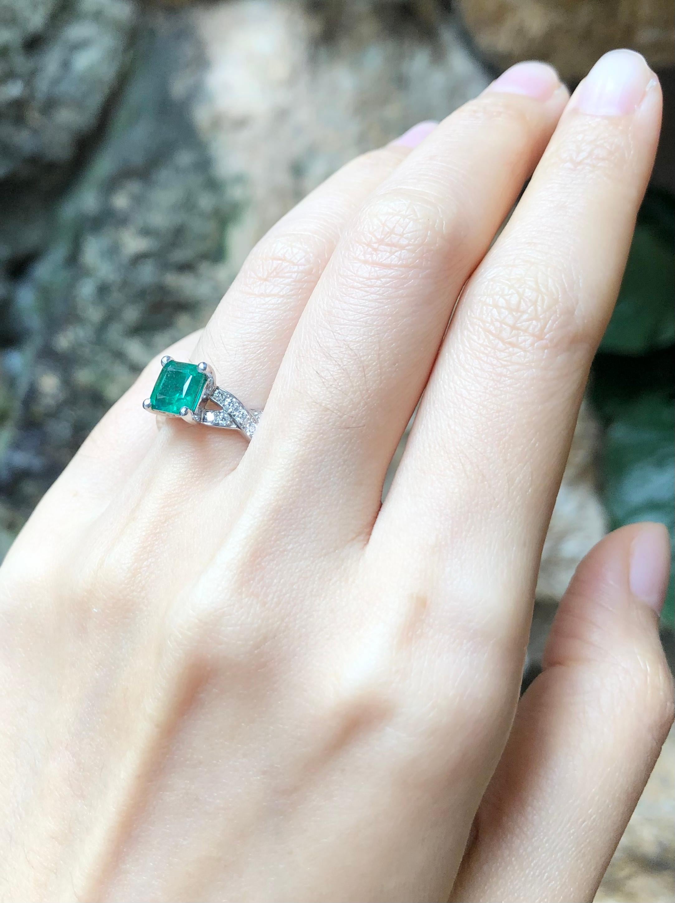 Women's Emerald with Diamond Ring Set in Platinum 950 Settings For Sale