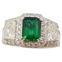 Emerald with Diamond Ring Set in Platinum 950 Settings