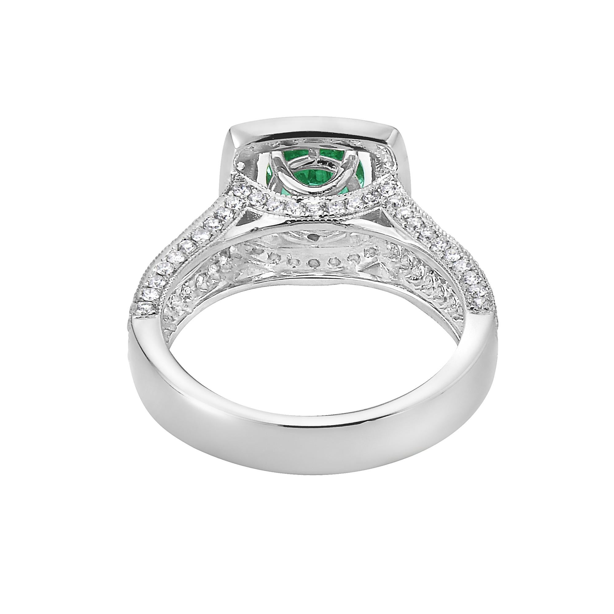 Modern Emerald with Diamond set in 18K White Gold Ring For Sale