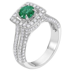 Emerald with Diamond set in 18K White Gold Ring