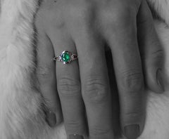 Emerald with Diamonds in White Gold Engagment Ring by Alexander Leyser