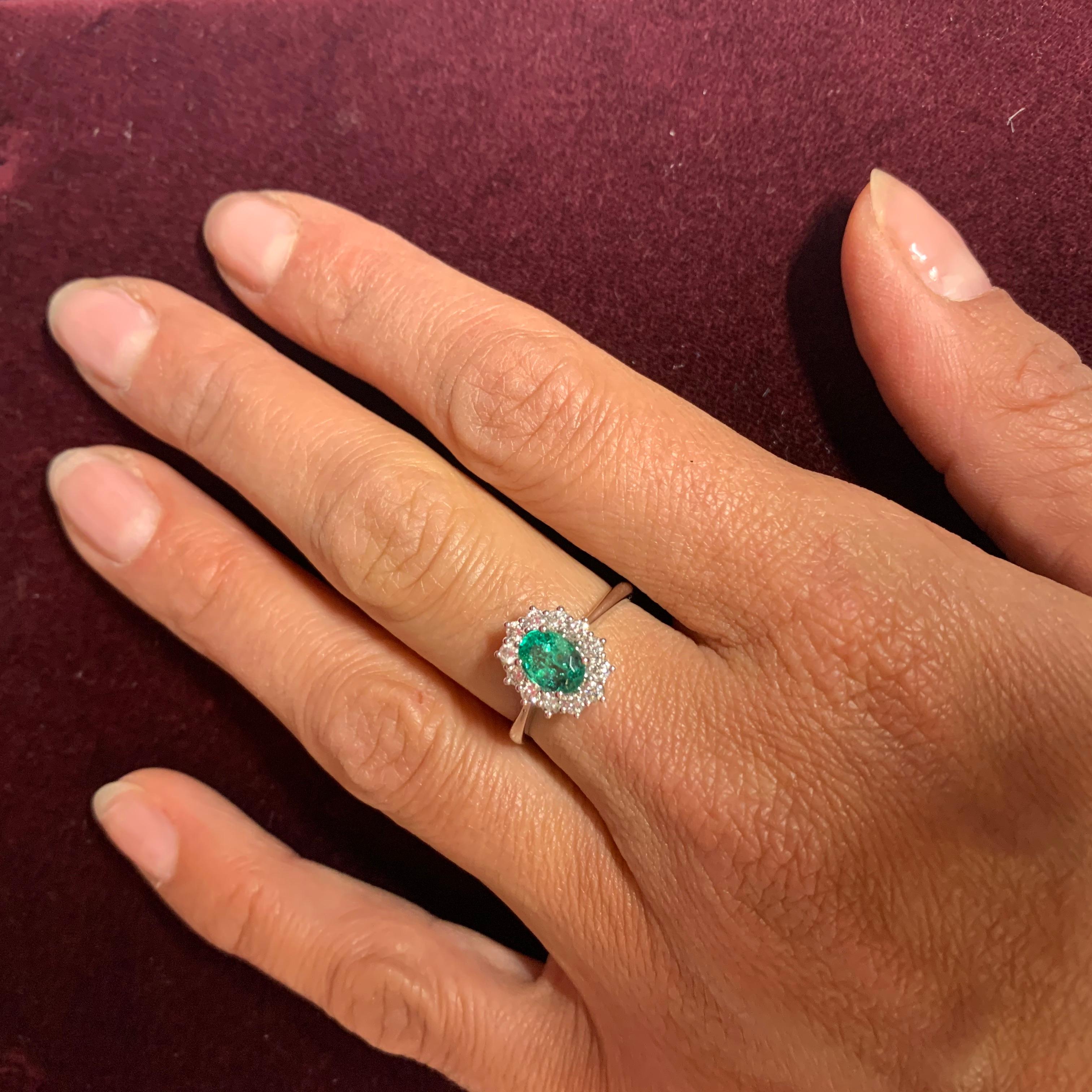 Artisan 0.72 Carat Emerald 0.38 Carat Diamond Chic Engagement Ring