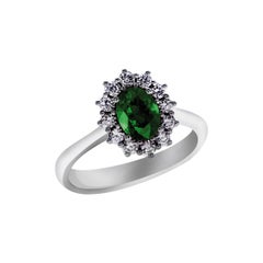 0.72 Carat Emerald 0.38 Carat Diamond Chic Engagement Ring