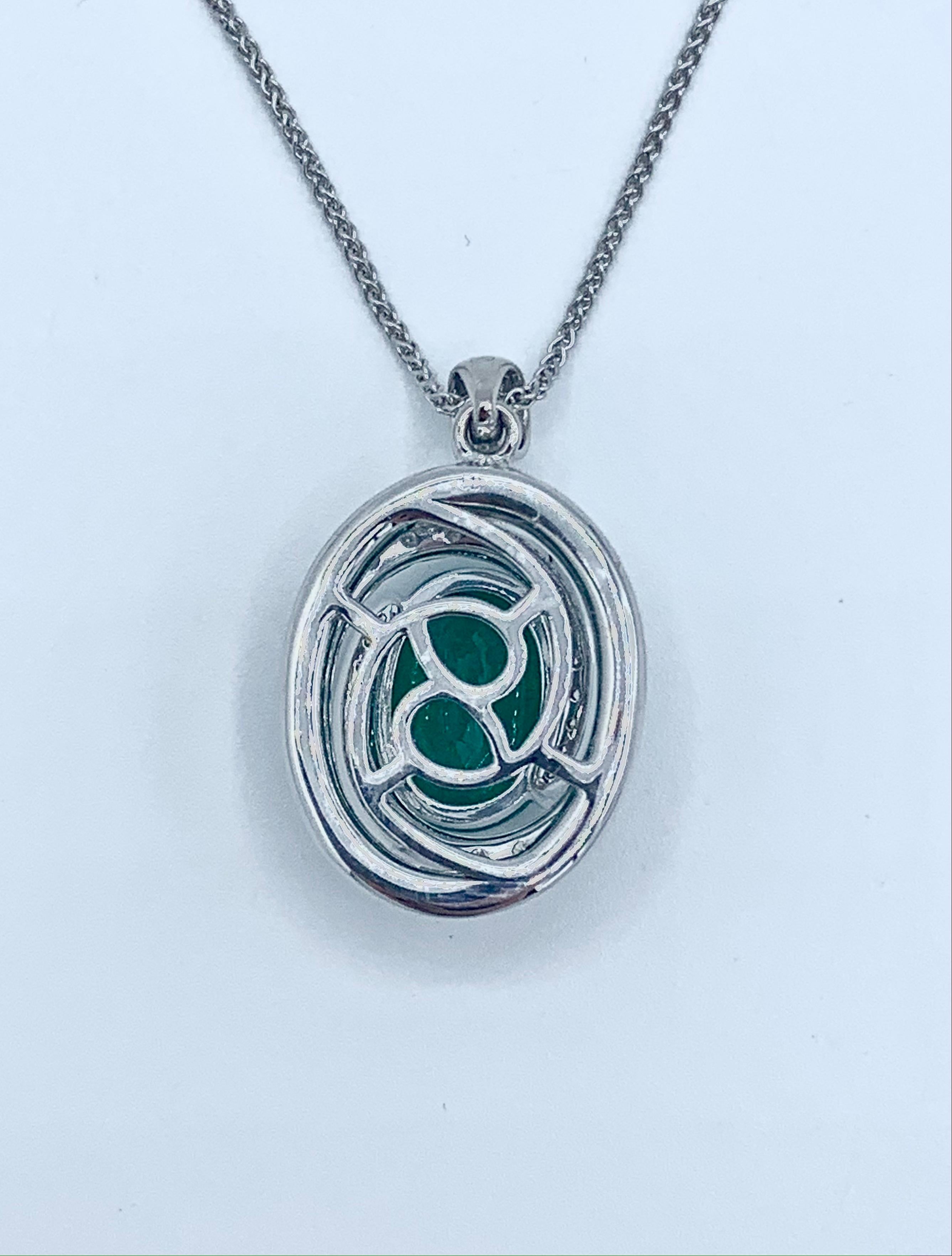 Women's Emerald with Dimond Spiral Halo Pendant For Sale