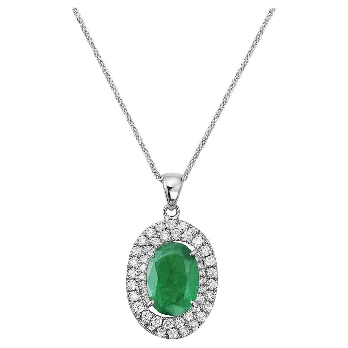 Emerald with Dimond Spiral Halo Pendant For Sale