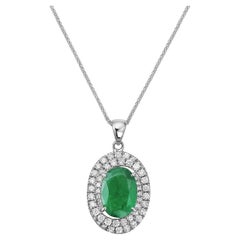 Emerald with Dimond Spiral Halo Pendant