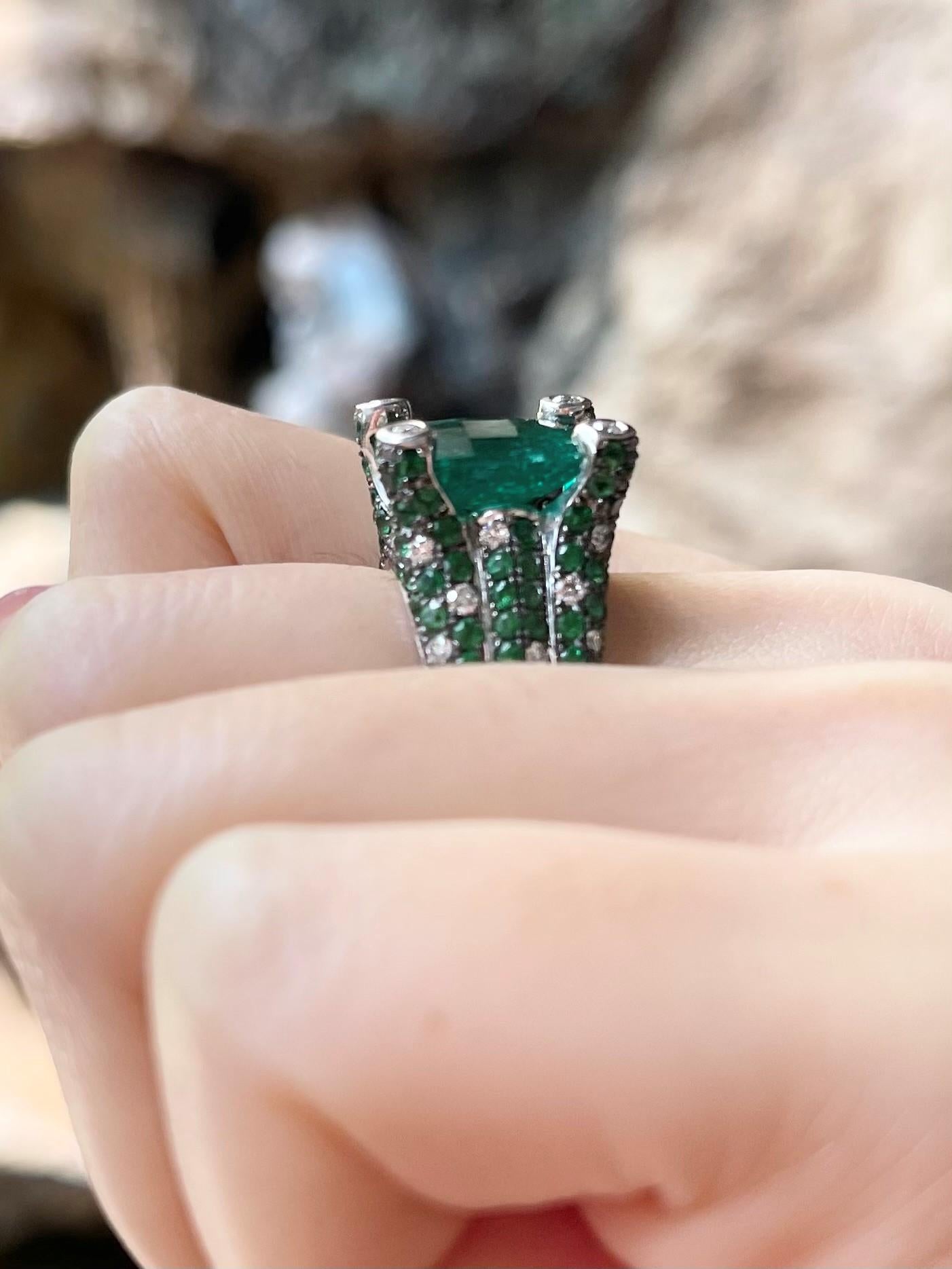 Ring mit Smaragd mit Tsavorit und Diamant in 18 Karat Weißgold Fassungen im Angebot 1