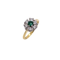 Emerald+Diamond Cluster Ring Set w/ 0.30ct Diamonds in 18ct Yellow & White Gold