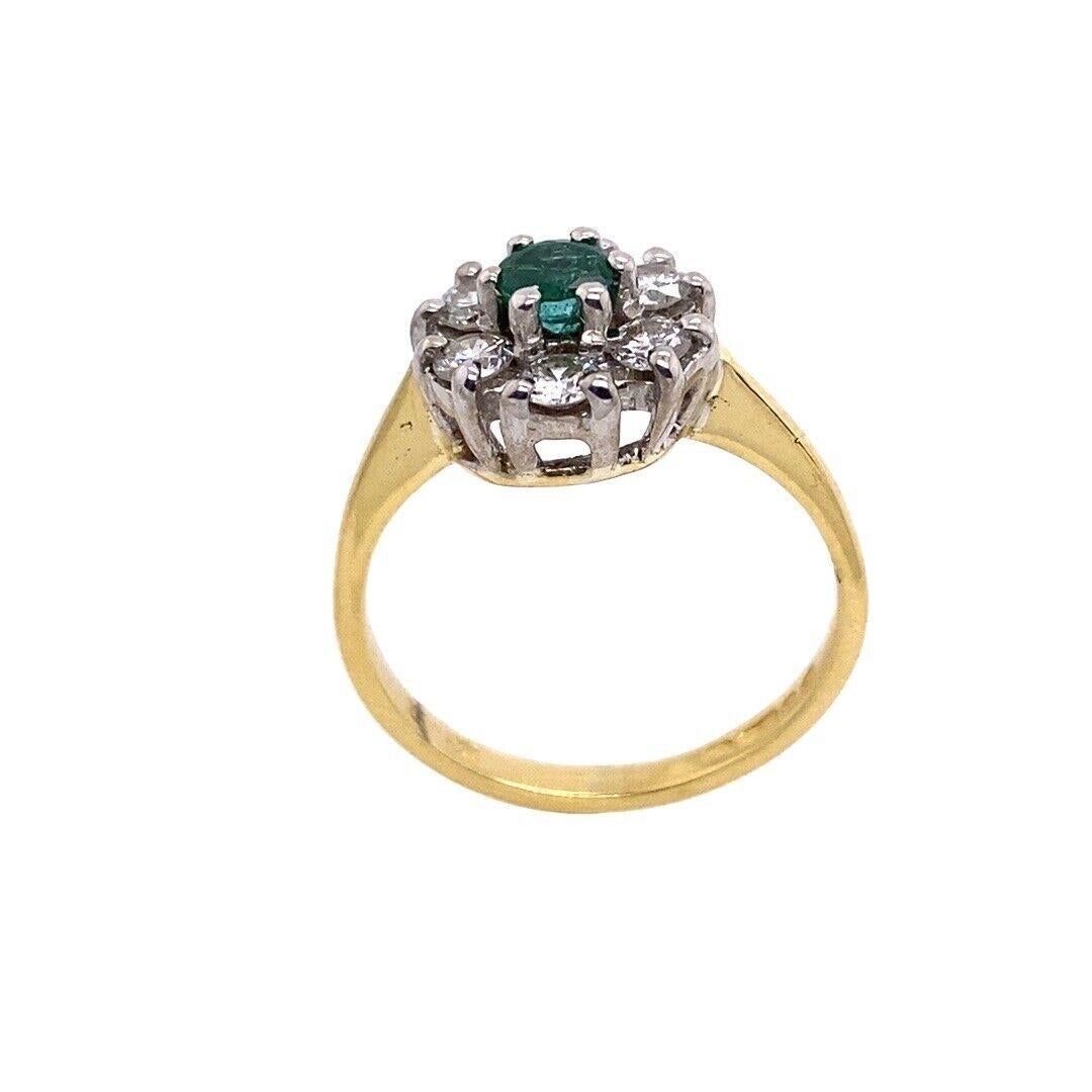 Round Cut Emerald+Diamond Cluster Ring Set w/ 0.30ct Diamonds in 18ct Yellow & White Gold For Sale