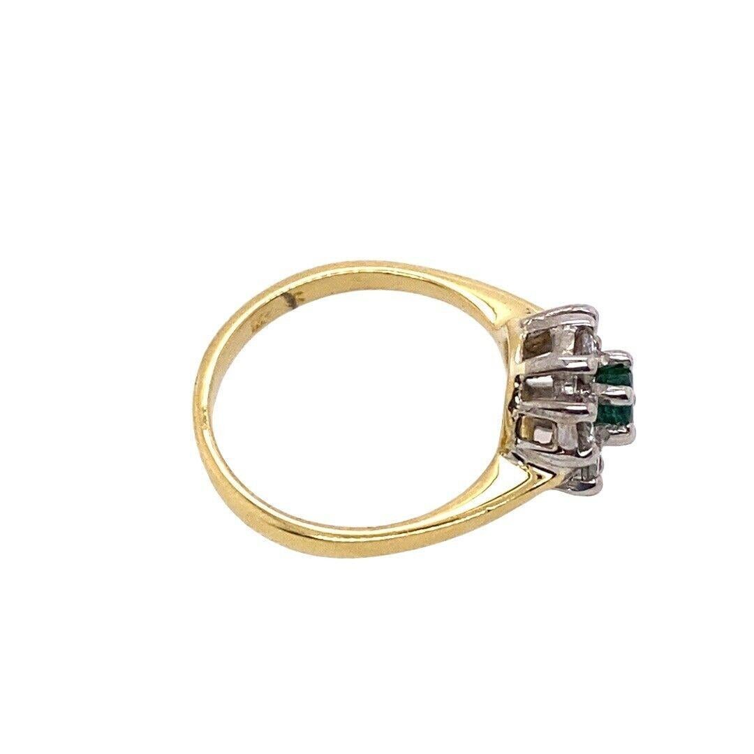 Emerald+Diamond Cluster Ring Set w/ 0.30ct Diamonds in 18ct Yellow & White Gold In Excellent Condition For Sale In London, GB